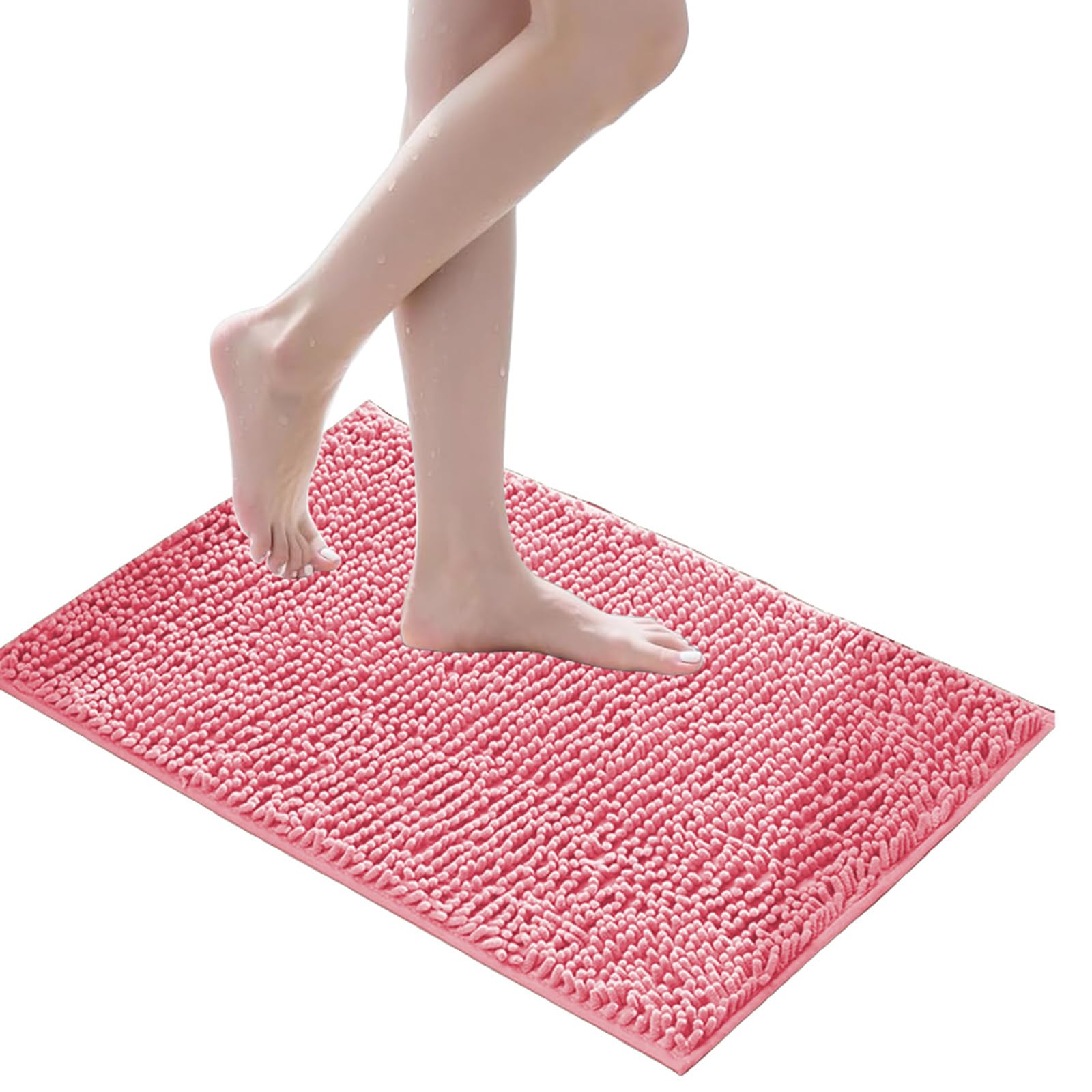 Grand tapis de bain chenille poils longs 70x140 cm rose antidérapant et absorbant