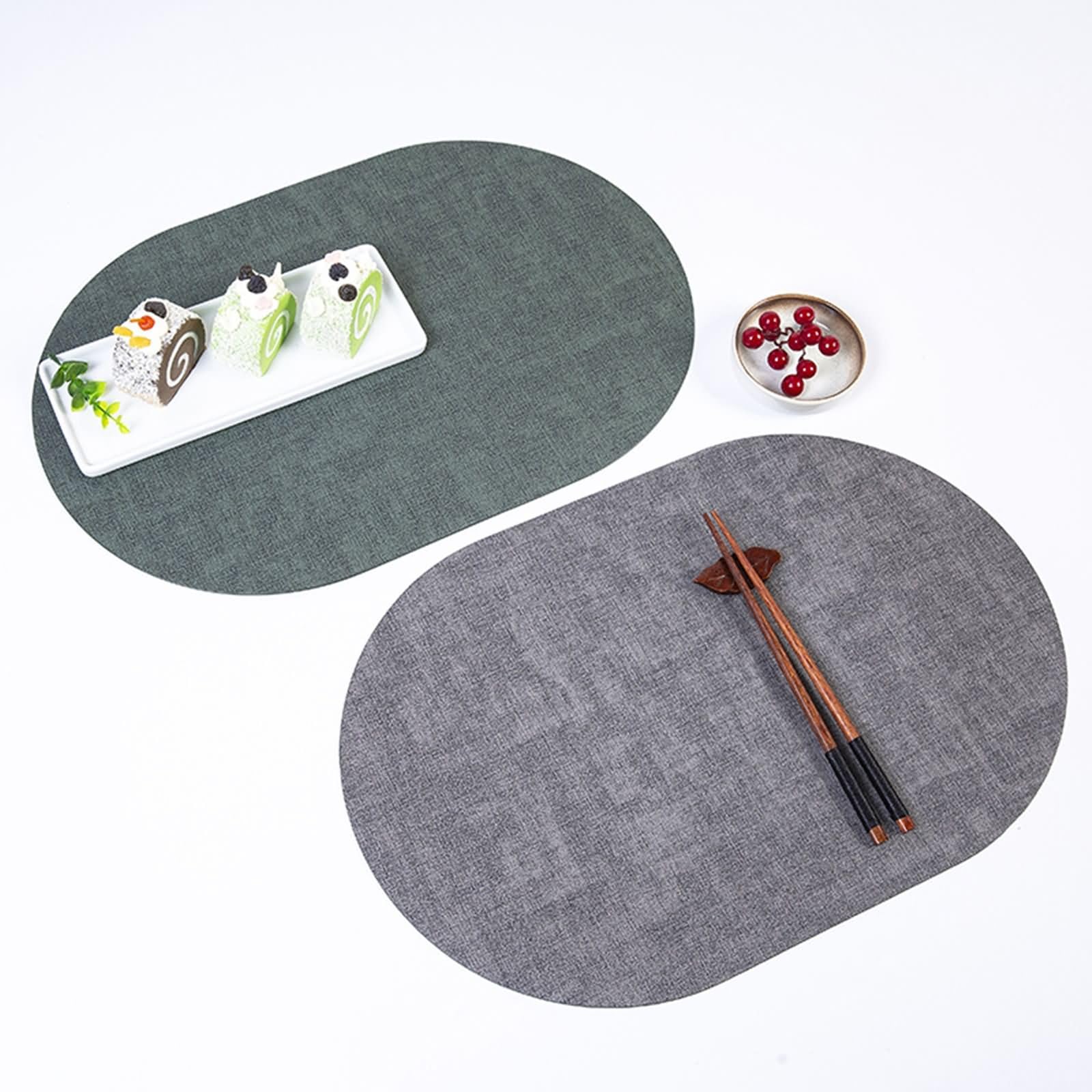 Napperon Table Salle a Manger Lavable Lot de 6, 30 x 45 CM Tapis de Table Antidérapant Gris Noir, Couleur Unie avec Ovale