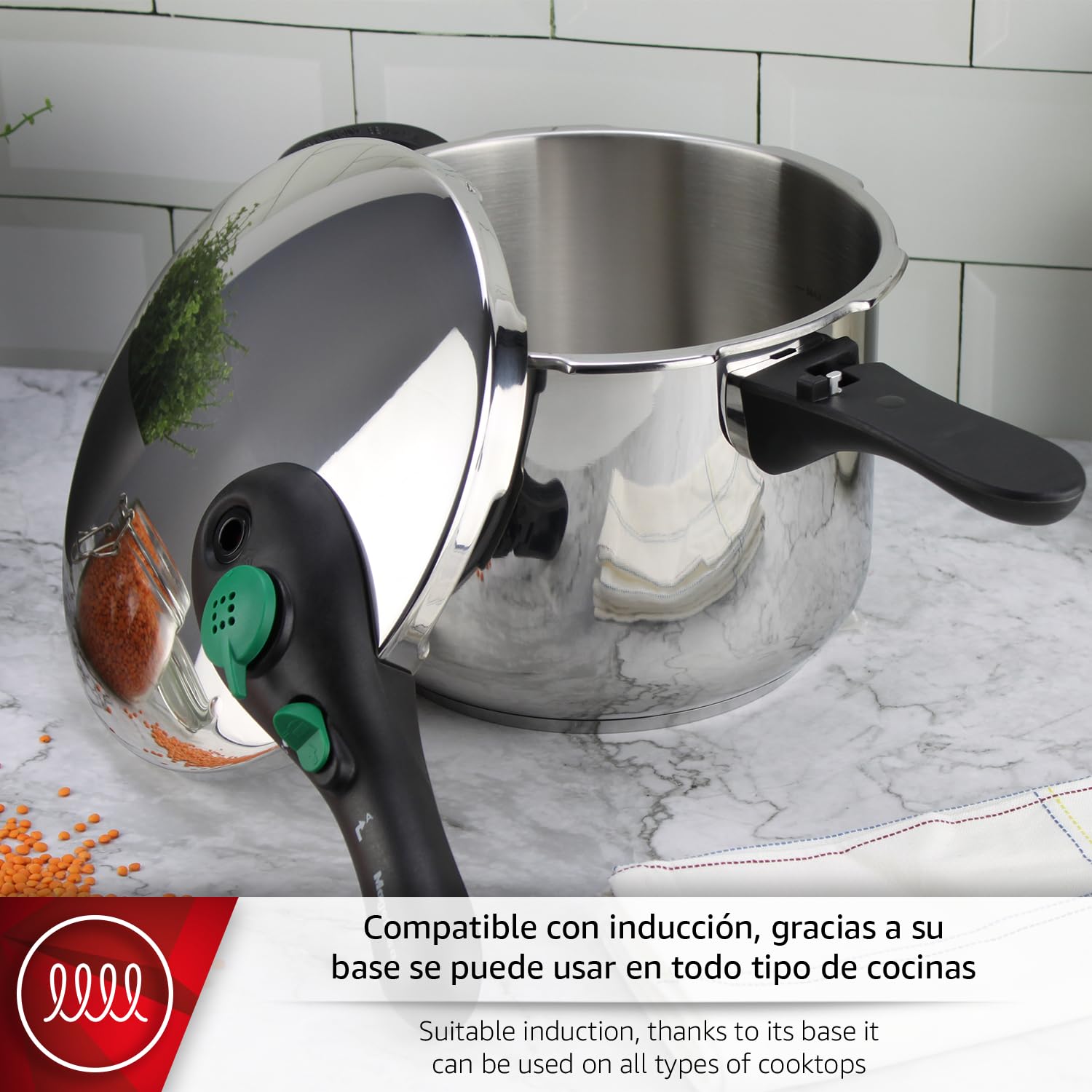 Magefesa DYNAMIC - Pentola a Pressione Rapida Da 7,5L + Cestello, Acciaio Inossidabile 18/10, Efficienza Energetica, Per Tutti I Tipi Di Piani Cottura, Induzione