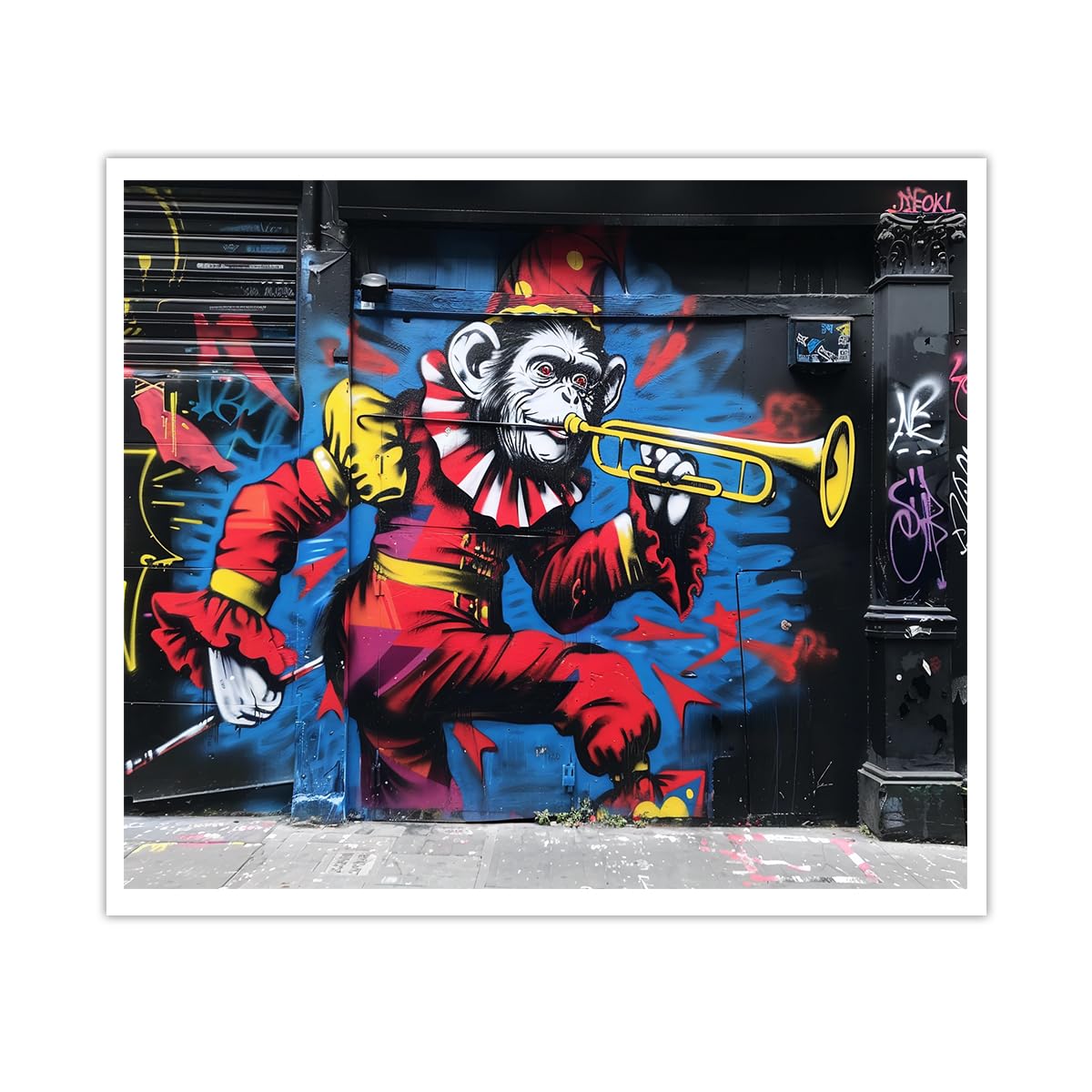 OSHIONARTE Street Graffiti Monkey Canvas Posters Funny Wildlife Wall Art Picture Pop Art Painting Print for Living Room Bedroom Bar Club Decor 45x60cm Frameless