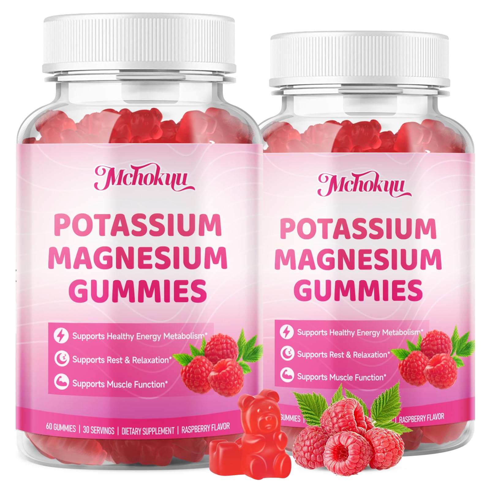 Potassium Magnesium Supplement Gummies, 120 Count 60 Count (Pack of 2)
