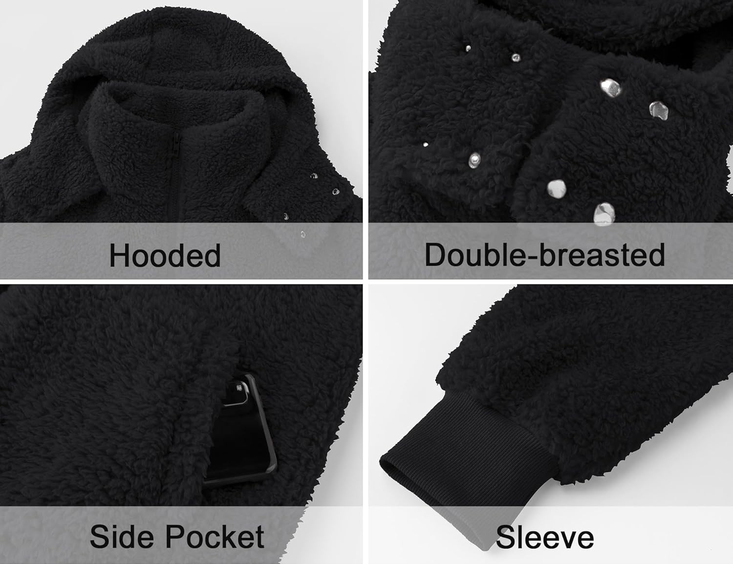 Micoson Womens Faux Fur Coat Winter Full Zip Sherpa Fleece Jacket Long Sleeve Warm Fuzzy Outerwear with Hooded - Image 6