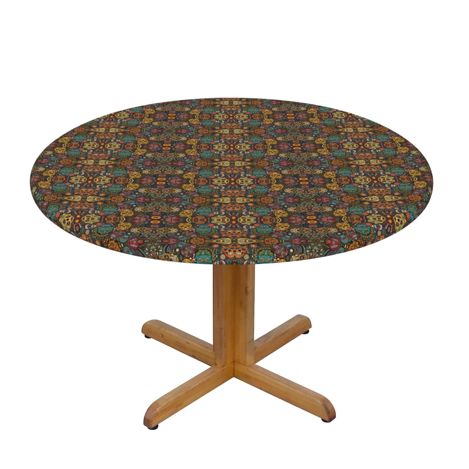 PPHGUT Colorful Sugar Skulls Print Round Tablecloth Family Table Cover Kitchen Wedding Party Everyday Outdoor