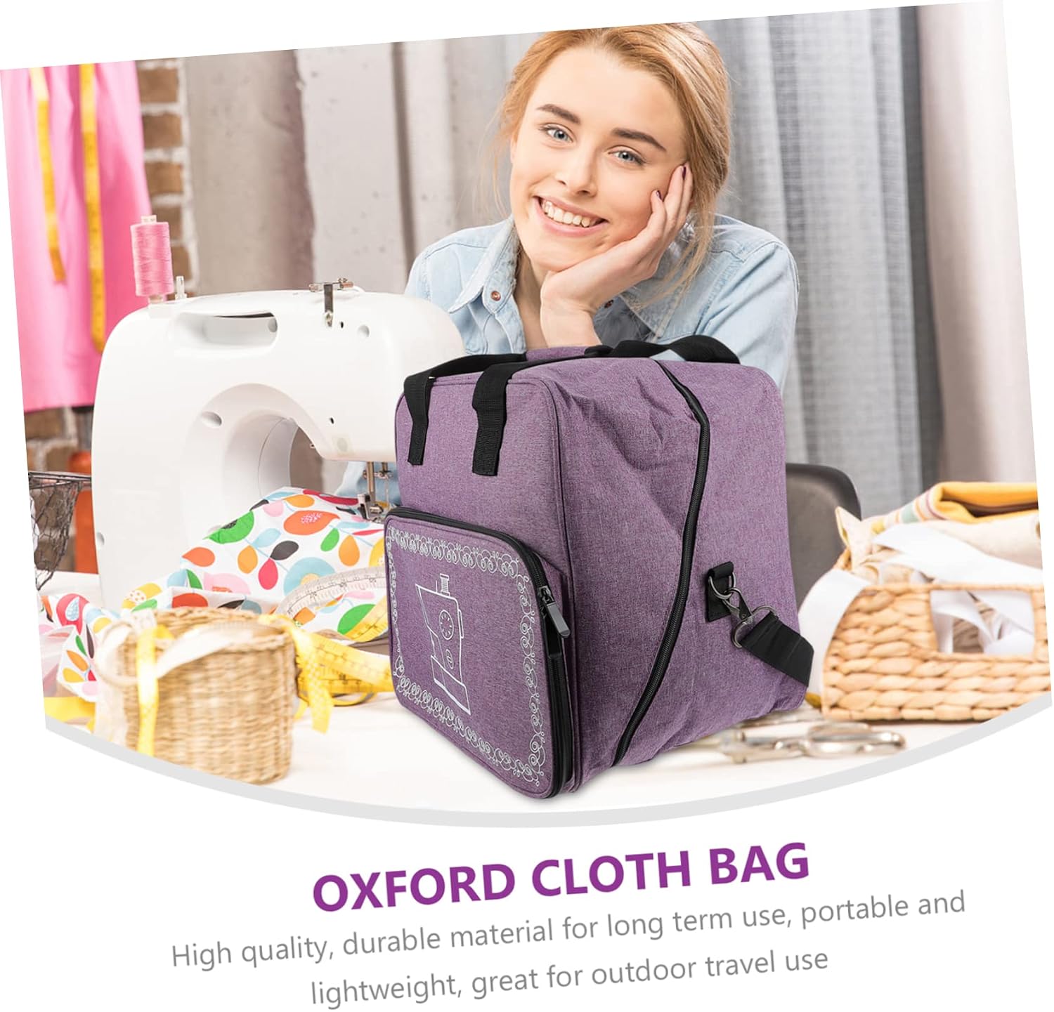 SEWACC Portable Sewing Machine Carrying Bag Oxford Cloth Tote with Padded Interior for Outdoor Travel and Storage Lightweight Sewing Machine Case for Holiday and Class Use