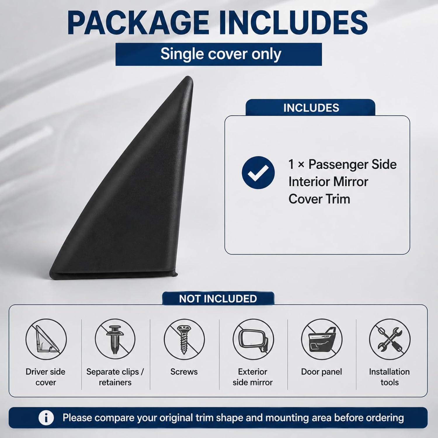 Passenger Side Interior Mirror Cover Trim Compatible with Toyota Tacoma 1995-2004, Right Front Door Mirror Bolt Cover Trim Replaces 67491-AD010, Black