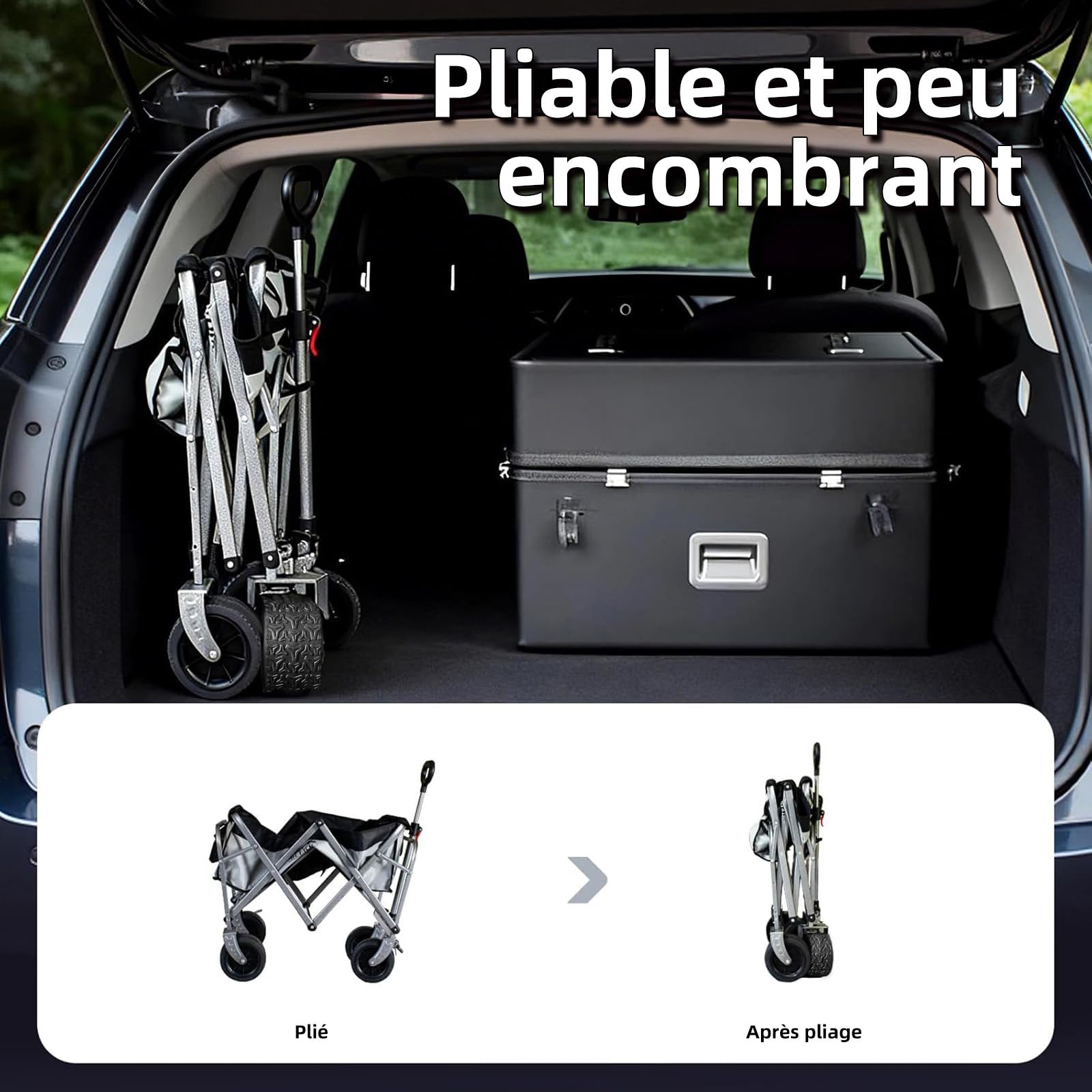 Chariot de Plage Pliable, Capacité 272KG, Roues Larges Tout-Terrain pour Plage, Jardin, Camping, Pêche et Barbecue, Gris