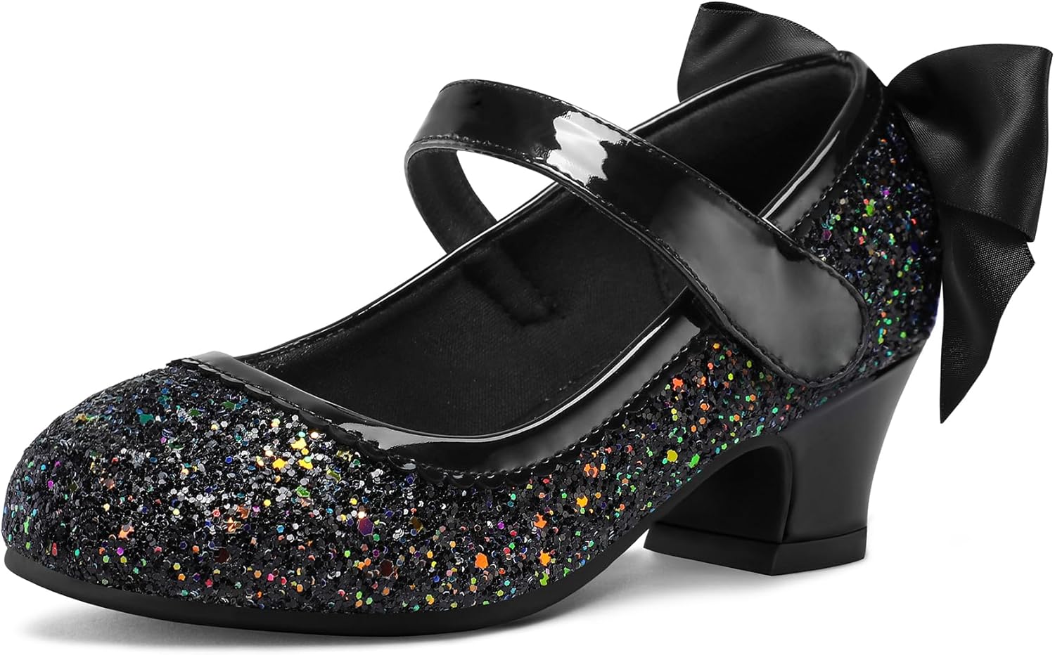 K KomForme Girls Dress Shoes Glitter Mary Jane Pumps with Bow, Low Heel Party Wedding Princess Shoes (Toddler/Little Kids/Big Kids)