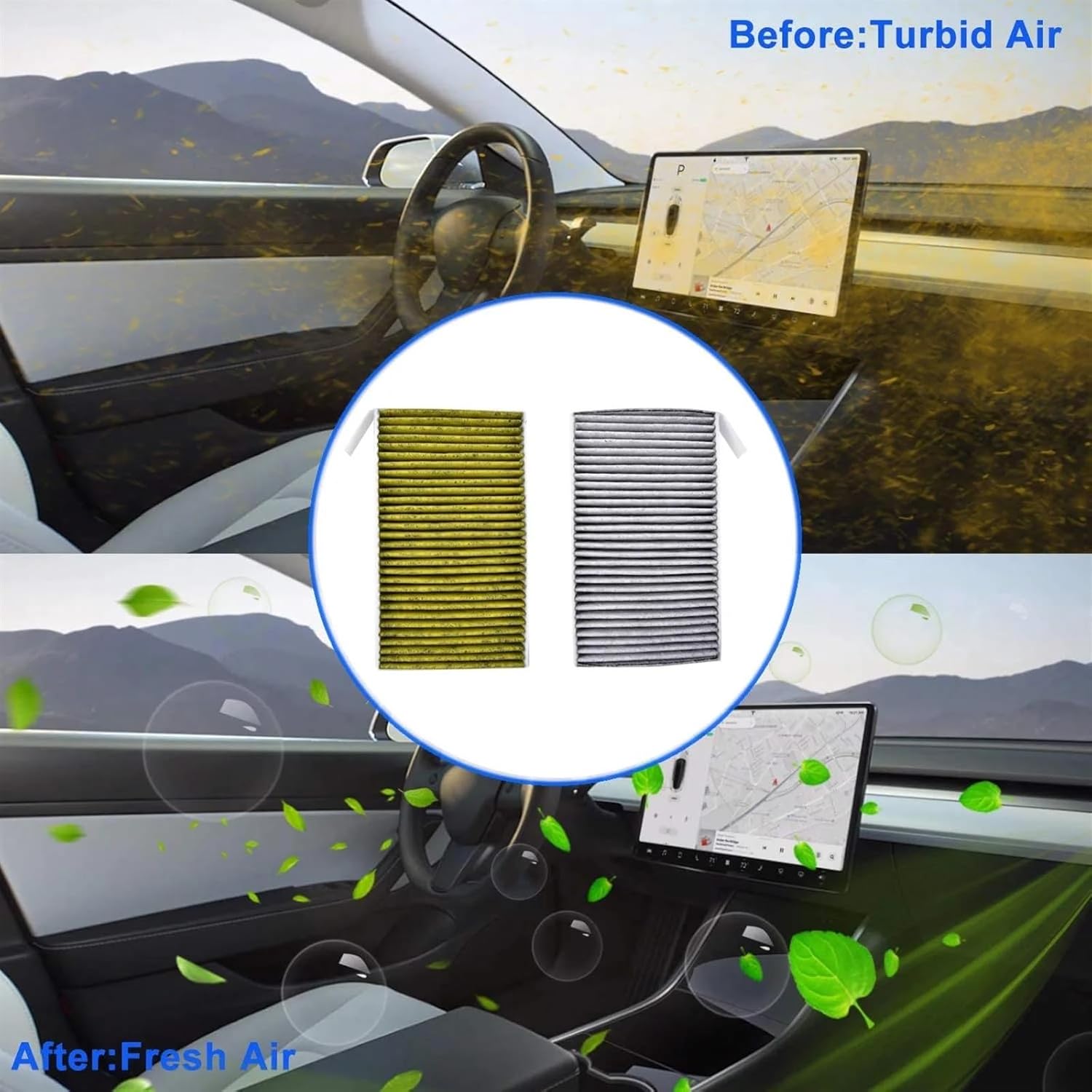 Car Air Conditioning for Tesla for Model 3 Y Activated Carbon Air Filter Car Air Conditioner Filter Element Replacement Kit with Tools
