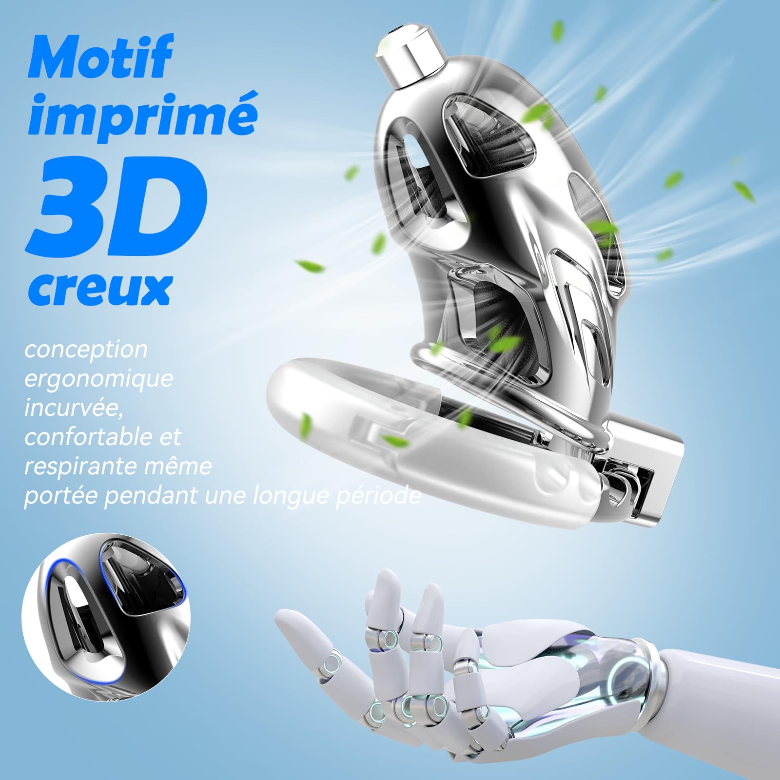 Cage de chasteté pour homme - Jouet sexuel pour adulte - Himitsuna grande cage légère avec cathéter urétral souple et 7 tailles réglables - Cage à pénis avec serrure BDSM Bondage
