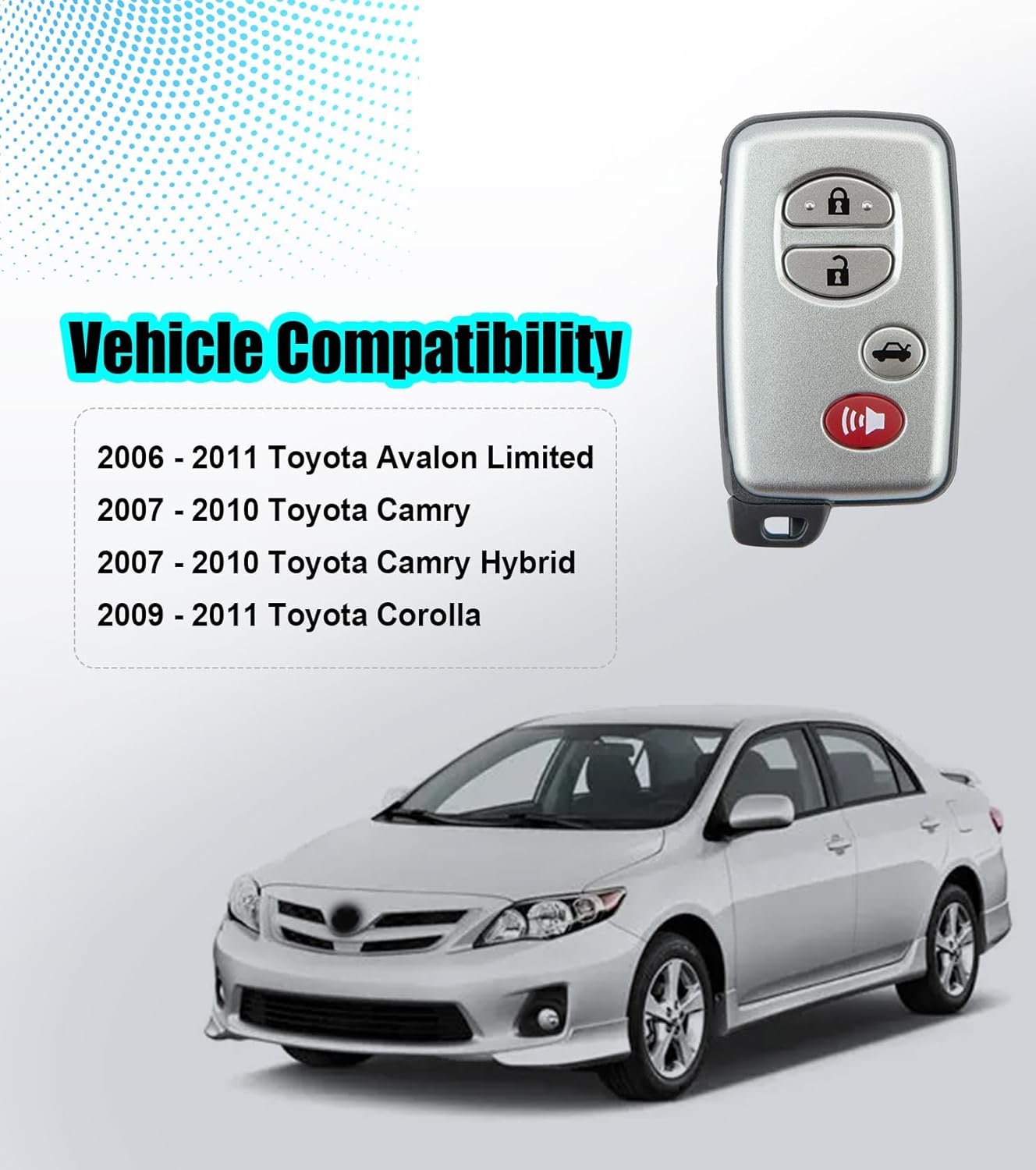 Self-programmable Smart Key Fob Remote Kit Replacement for 2007-2010 Toyota Camry/2009 - 2011 Corolla/2006 - 2011 Toyota Avalon Keyless Entry Remote Control HYQ14AAB 0140