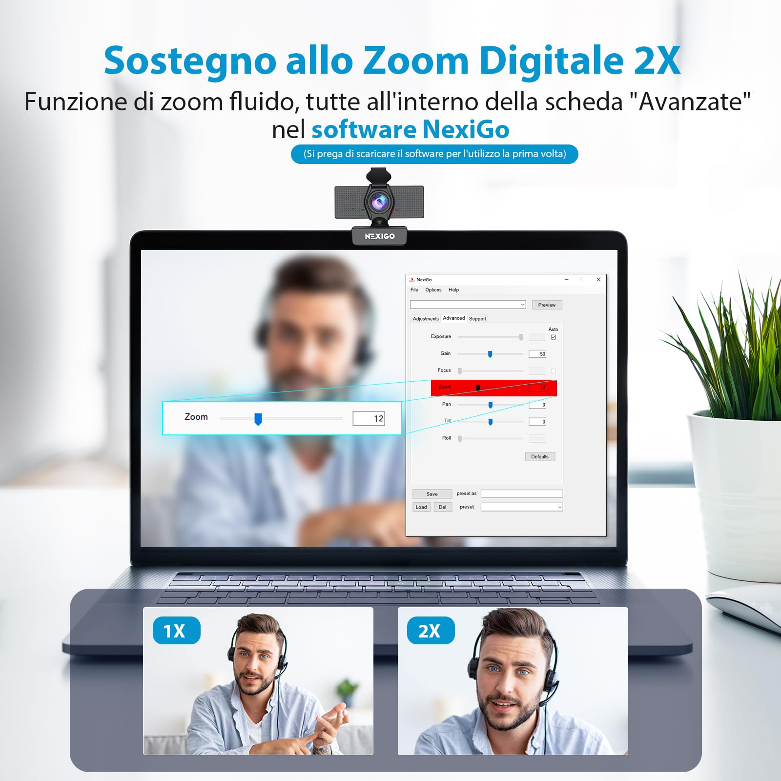 NexiGo N60 Webcam 1080P con Microfono, FOV Regolabile, Zoom, Controllo Software e Copertura Privacy, USB HD Camera Web per Computer, Plug and Play, per Zoom/Skype/Teams