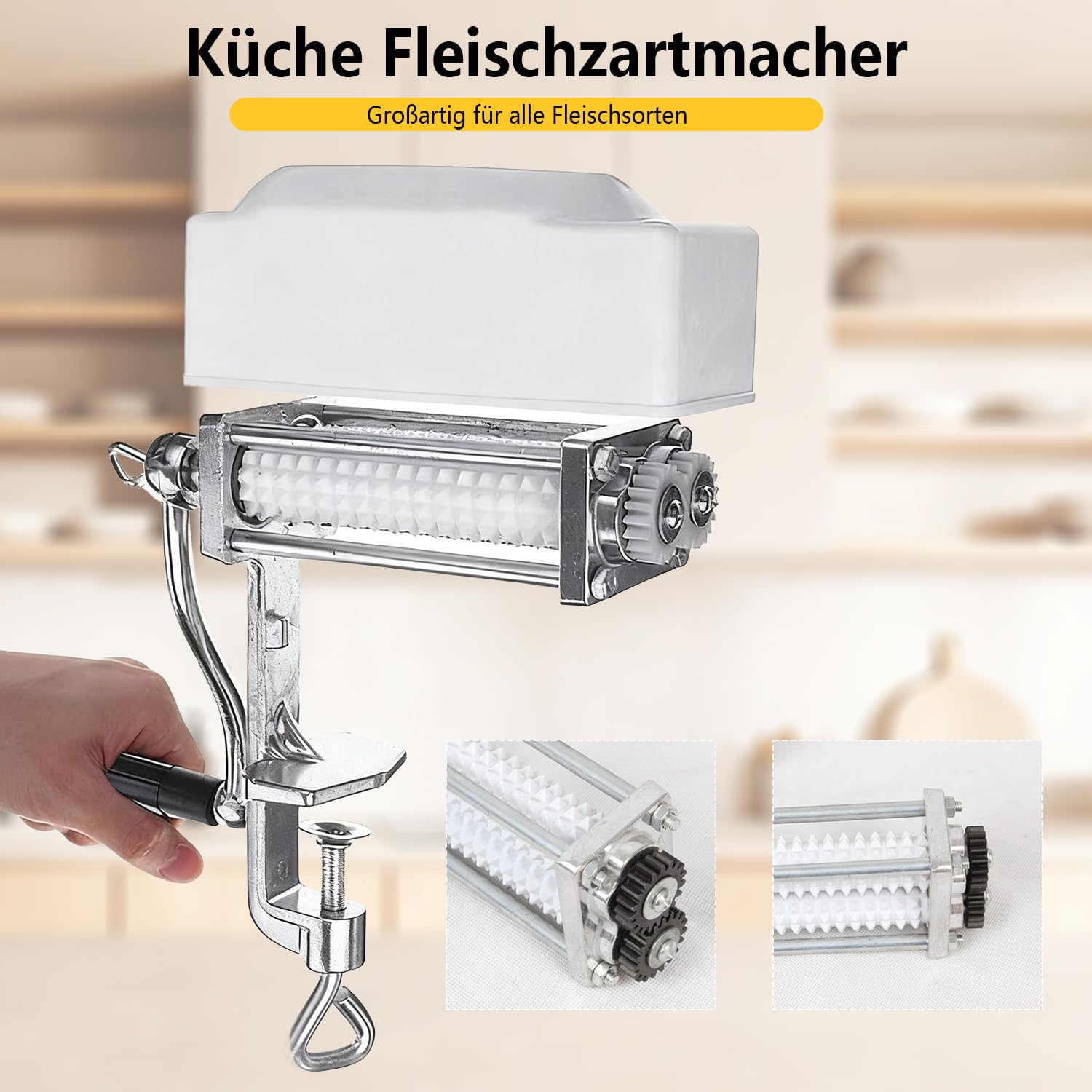 Steaker Fleischzartmacher, Fleischklopfer Metall Fleischzerkleinerer Meat Tenderizer Mit Messerwalzen Und Handkurbel, Fleischzartmacher Maschine zum Zartmachen von Fleisch, Huhn, Steaks
