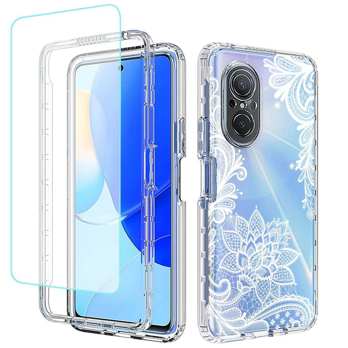 Phone Case for Nova 9 SE/Honor 50 SE JLN-LX1 Case with Tempered-Glass Screen Protector, Cute Clear Mandala Pattern Full Body Protective Cover Cases for Huawei Nova 9 SE Nova9SE (Mandala)