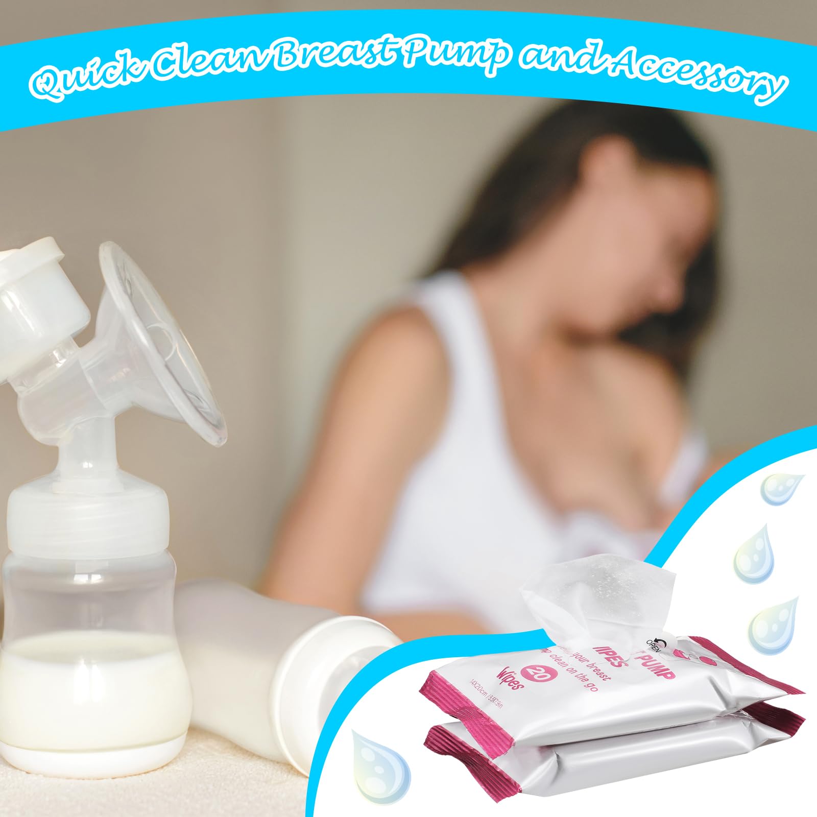 Threlaco Paquete de 6 toallitas para sacaleches de 120 unidades, fáciles de limpiar y resellar, convenientes toallitas de limpieza para sacaleches, suministros de lactancia materna (rosa)