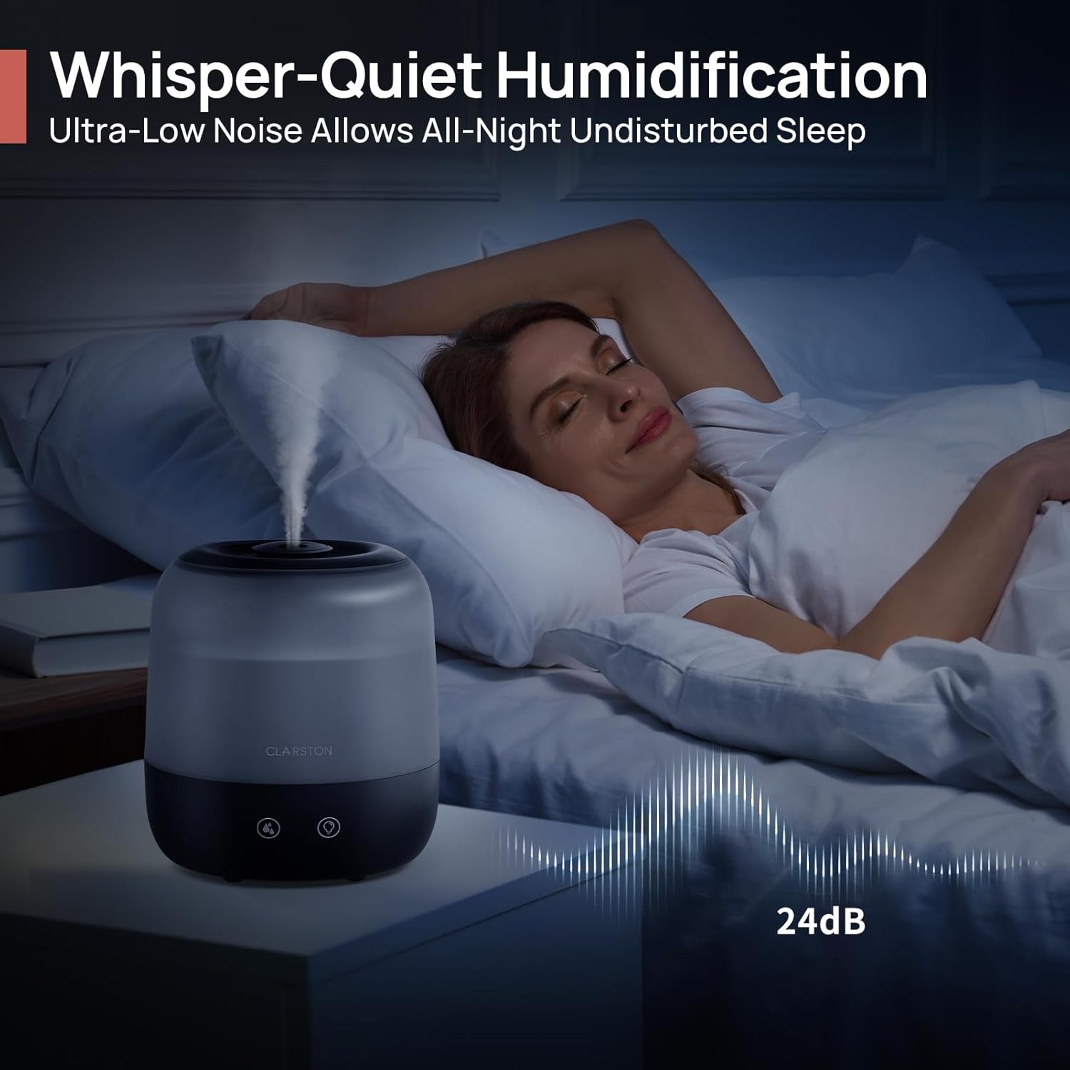 Clarston Humidifiers for Bedroom, 2L Top Fill with 360° Nozzle for Large Room, 7-Color Night Light, 24dB Quiet Cool Mist Air Humidifier for Baby Nursery & Plants, No BPA, Auto Shut Off, Easy to Clean