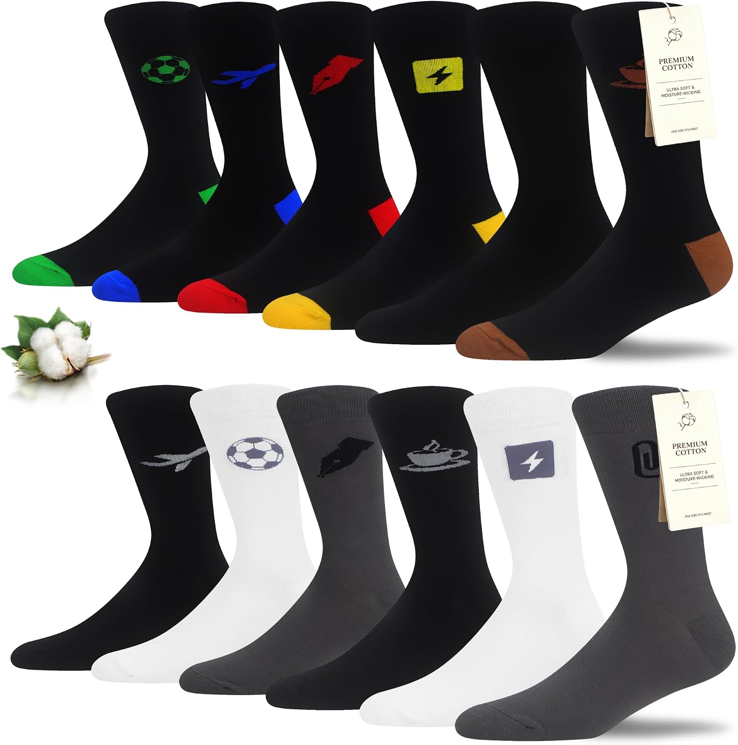 MAKABO Mens Crew Dress Socks 98% Prenium Cotton Lightweight 50g/Pair