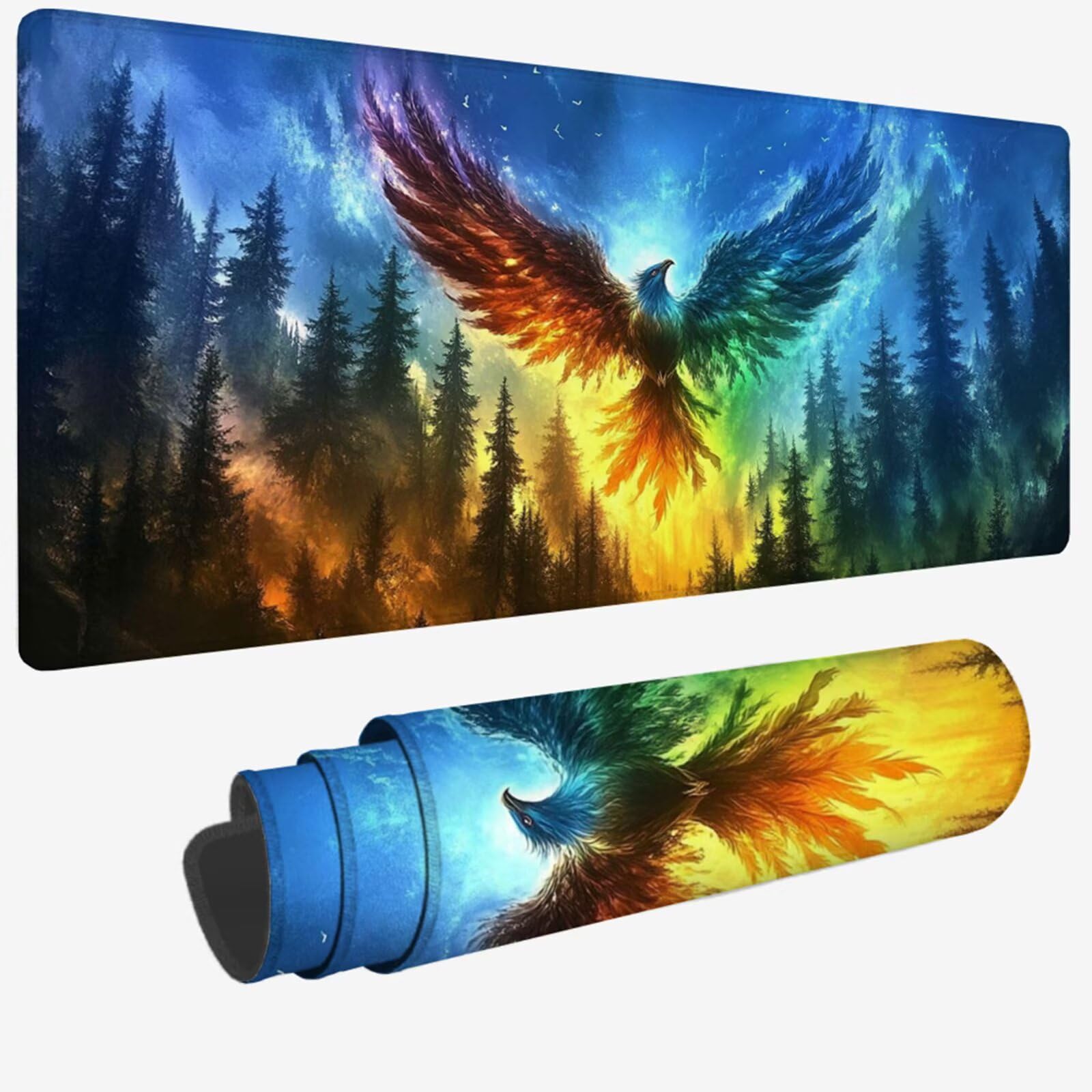 Podkładka pod mysz XXL 1000 x 500 x 3 MM, kolorowa duża podkładka pod mysz z wodoodporną i antypoślizgową gumą feniksa pod ręką zszyte krawędzie, poprawia precyzję i szybkość dla gracza W-56