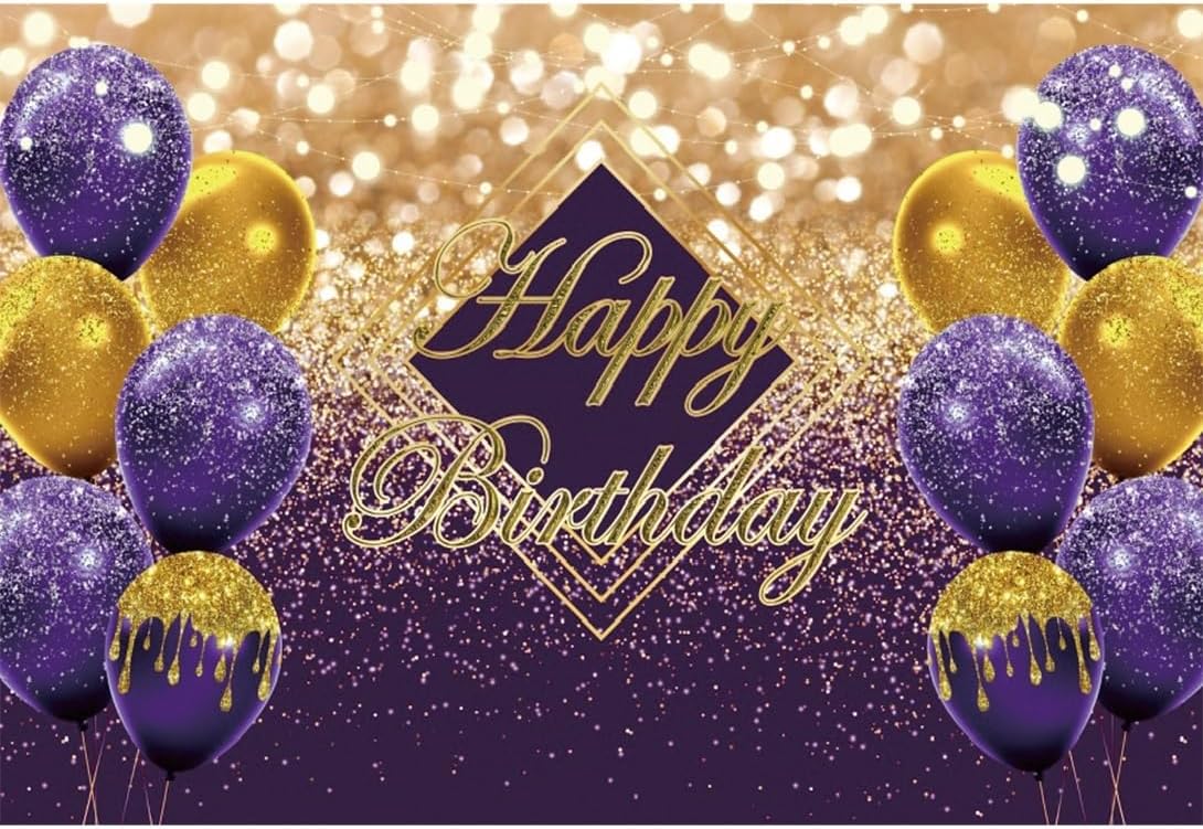 Amazon.com : Yeele 7x5ft Gold and Purple Happy Birthday Backdrop Gold ...