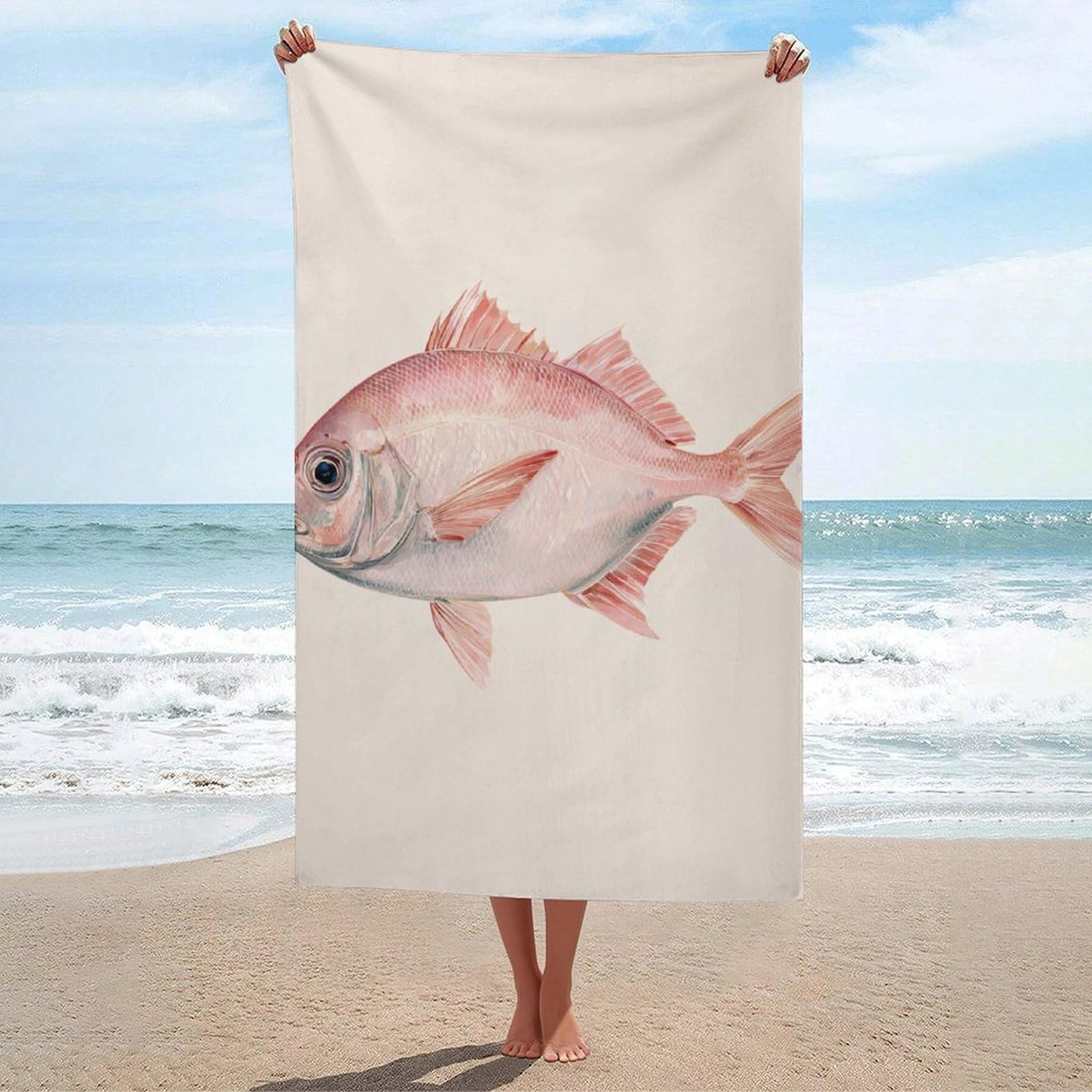 asbwuo Elegant Fish in Pastel Shades Coastal Beach Towel