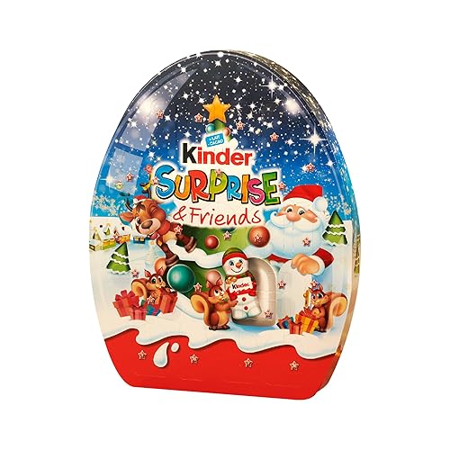 Kinder Surprise & Friends - Calendario Avvento 2025, 29 Cioccolatini Assortiti con Cioccolato al Latte Kinder,Senza Glutine,con Speciale Videomessaggio da Babbo Natale,Idea Regalo,Confezione da 370 gr