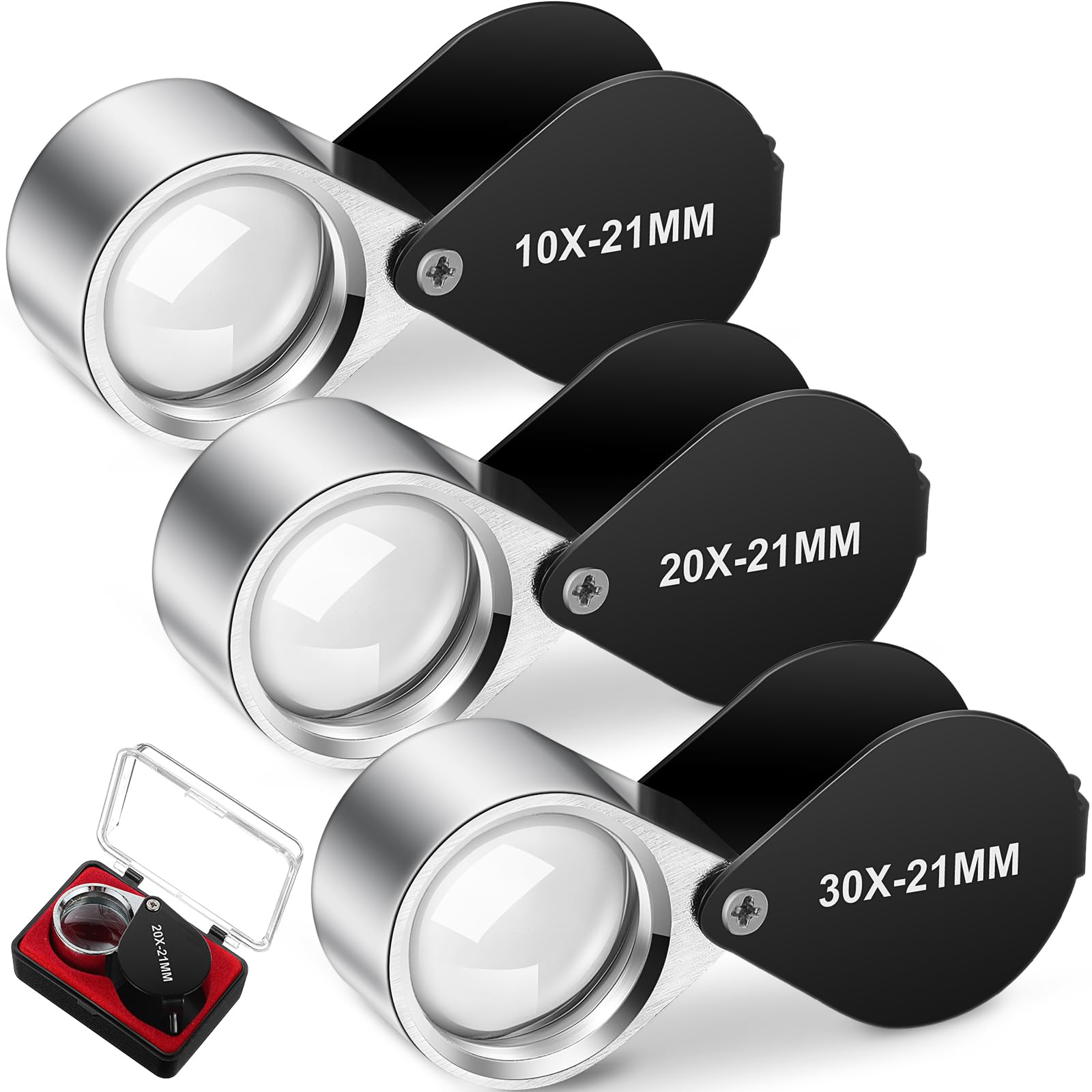 3 Pcs Jewelers Loupe Eye 10X 20X 30X Hand Lens Set,Black,Normal Style