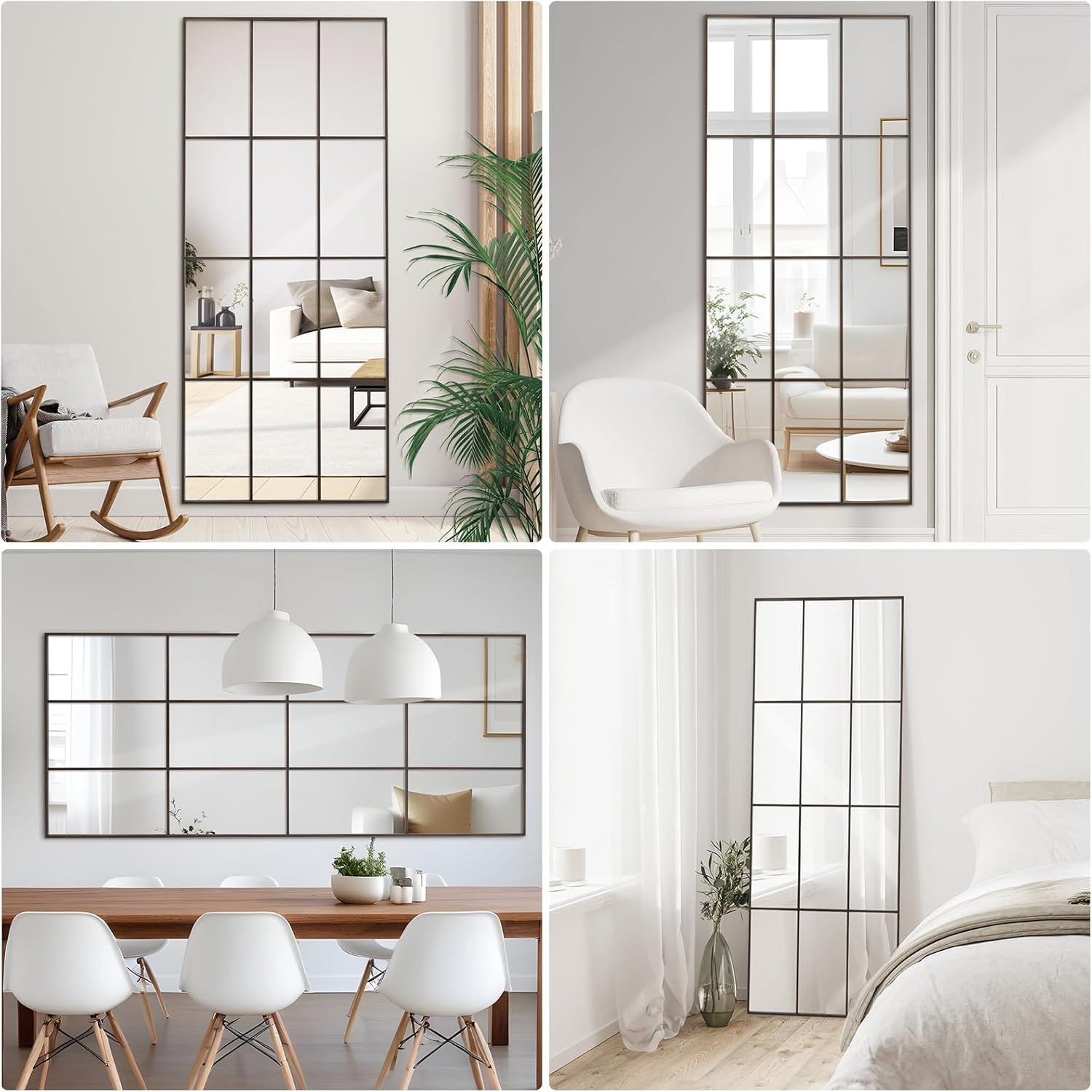 Windowpane Mirror Full Length 71"x30" Wall Mounted Mirror Faded Bronze Frame Vintage Distressed Art Pane Leaning Hanging Wall for Home Decor in Living Room Bedroom Hallway Entrance