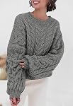 PRETTYGARDEN Womens Sweaters Spring 2026 Cable Knit Long Sleeve Crewneck Oversized Sweater Chunky Pullover Loose Outfits