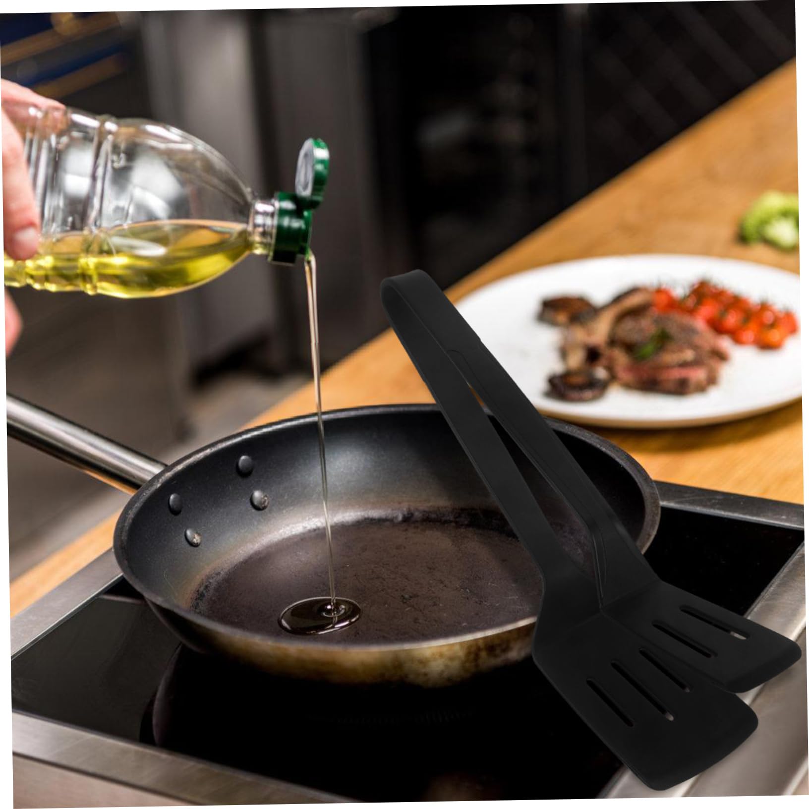 Milisten 5 Stück Küchenzange und Pfannenwender Hitzebeständig und Rutschfester für Steak und Eier Praktische Küchenutensilien für Haushalt
