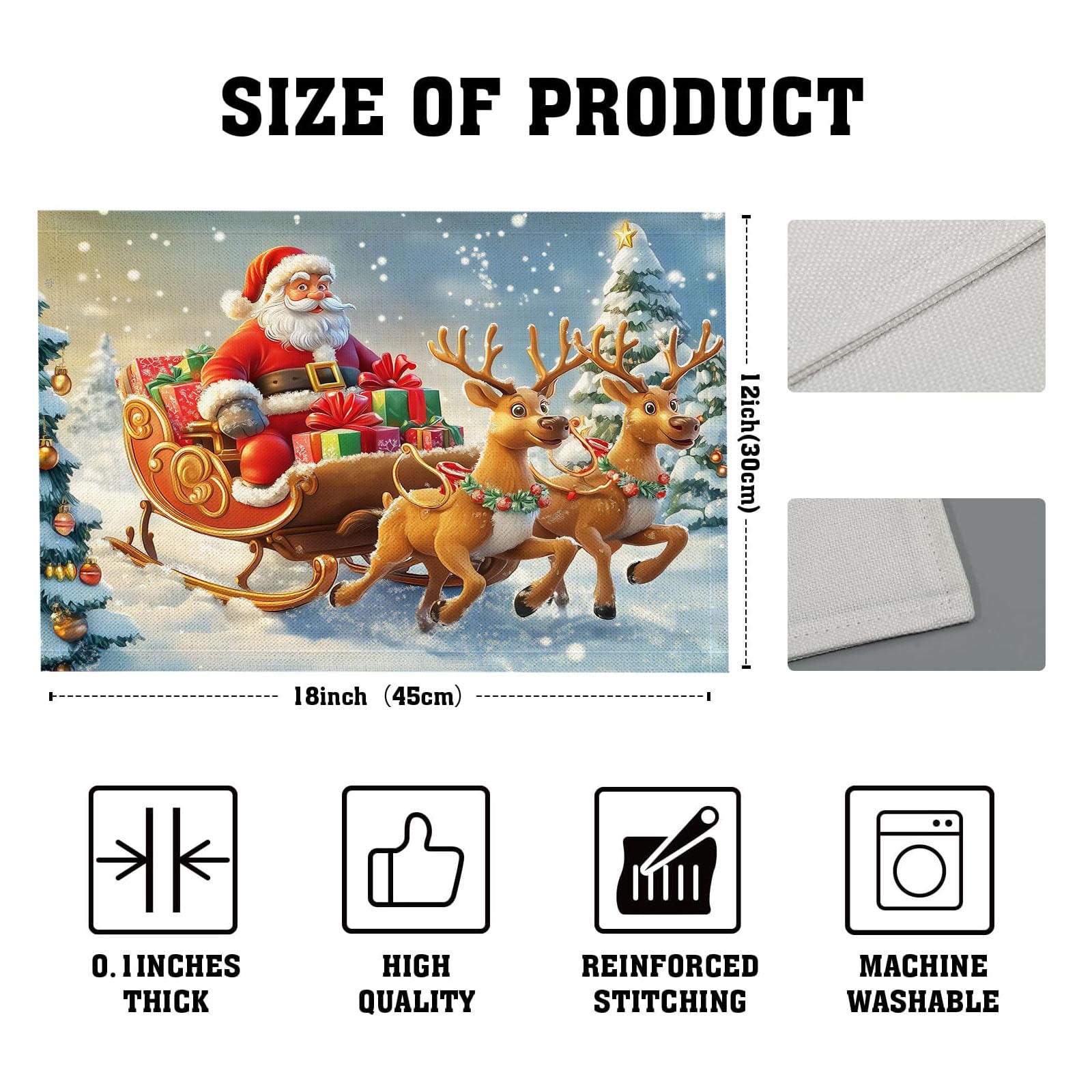 Tovagliette all'americana stampate con Babbo Natale, ideali per tavolo da pranzo in cucina, antiscivolo, lavabili, resistenti al calore, in tessuto, confezione da 4, colore turchese, 45 x 30 cm