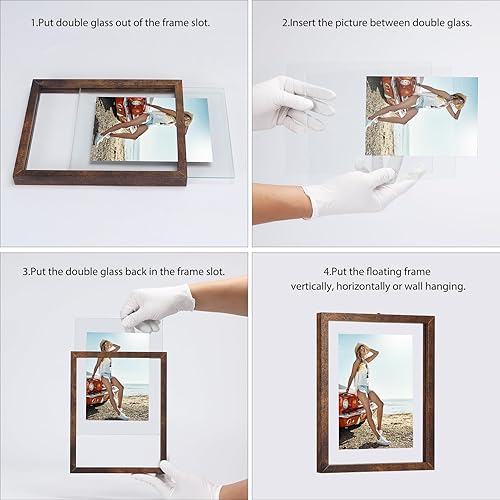 Miniatura 7 de Trwcrt Paquete de 4 portarretratos de 8 x 10 pulgadas, marcos de fotos flotantes rústicos de doble cristal, para fotos de hasta 10 x 12 pulgadas,