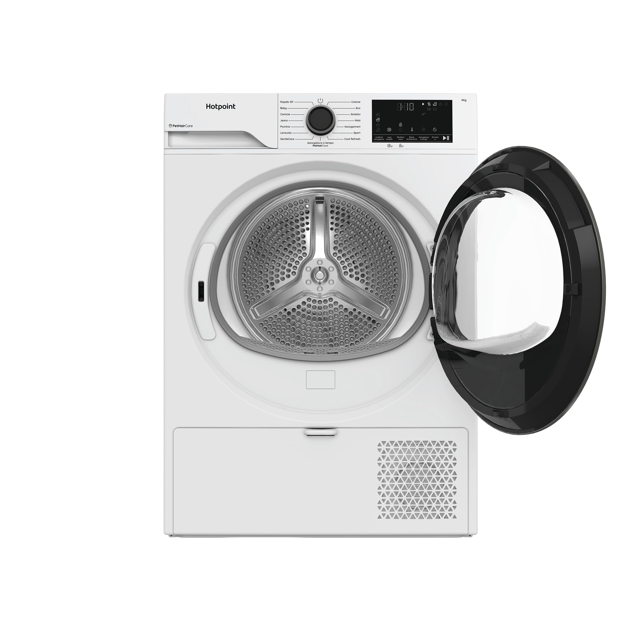 Hotpoint Ariston HPT 93D BS IT – Asciugatrice 9 Kg A Pompa di Calore, Libera Installazione, Classe D, PetHair Care, Gentle Care, Riduzione Delle Pieghe. 84,6 x 59,8 x 60,7 cm