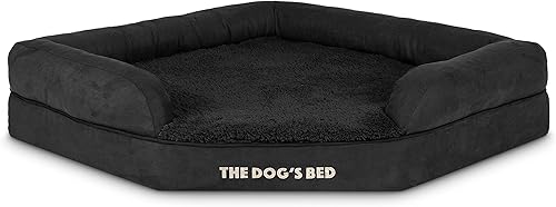 Miniatura 8 de The Dog's Bed - Cama esquinera impermeable de espuma viscoelástica de soporte medio para perro, grande, felpa negra, alivia la artritis de las