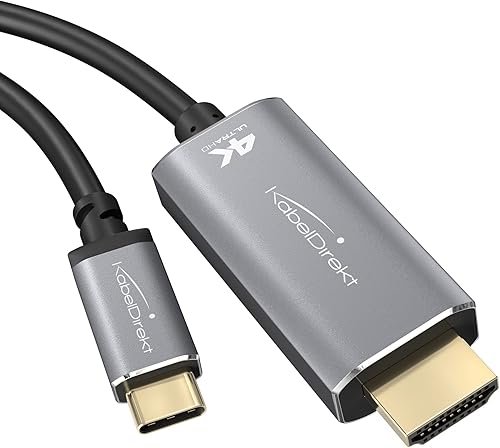 4K USB C to HDMI adapter cable with break-proof full-metal connectors – 2m (transmits 4K video/60Hz from notebooks/smartphones to large screens – USB 3.1, Type C, Thunderbolt 3) by CableDirect