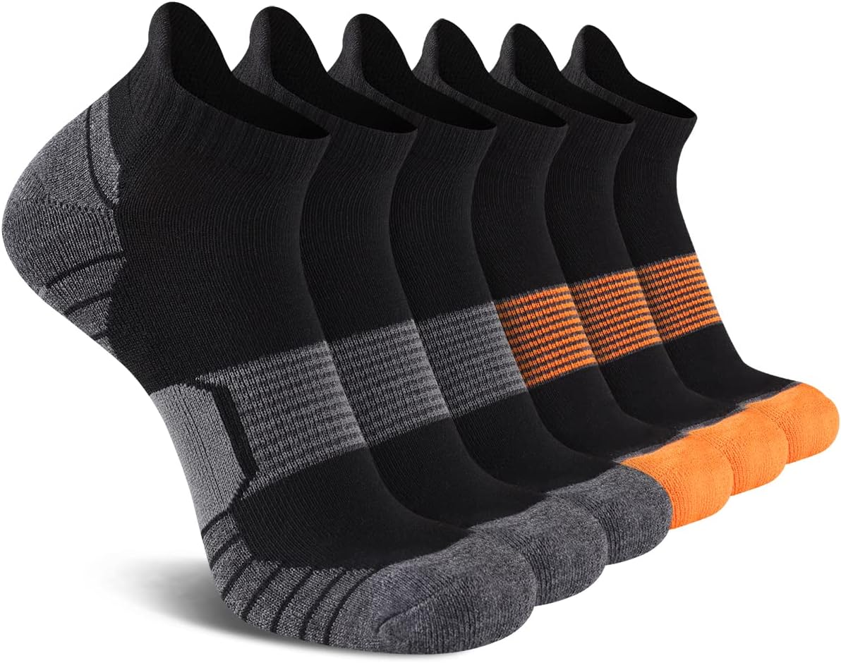 COOVANMens Socks Ankle Cushion Athletic Elastic Arch Support Running Tab Socks 6 Pairs