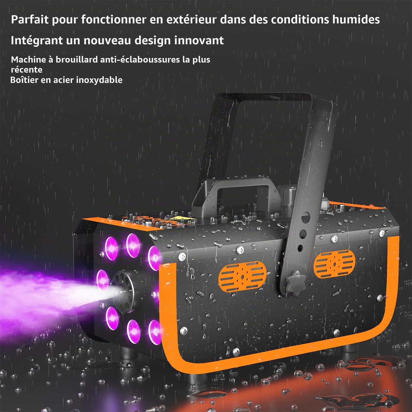 Machine à fumée étanche, HAKUTA 500W machine à fumée pour piscine avec 2300 CFM de sortie de fumée et 2 télécommandes, 8 lumières LED avec fondu, flash, lisse et effet stroboscopique