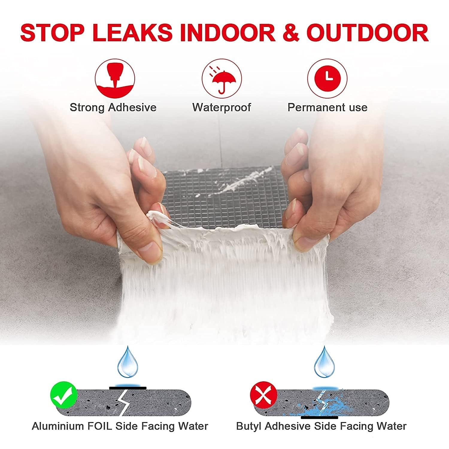 Vruta Super Strong Adhesive Waterproof tape Permanent Repair Roof Water Leakage Solution Rubber Foil Suitable for Roof Leak, surface Crack, Window Sill Gap, Boat Sealing, Tank Leak (5 METER), Silver 1