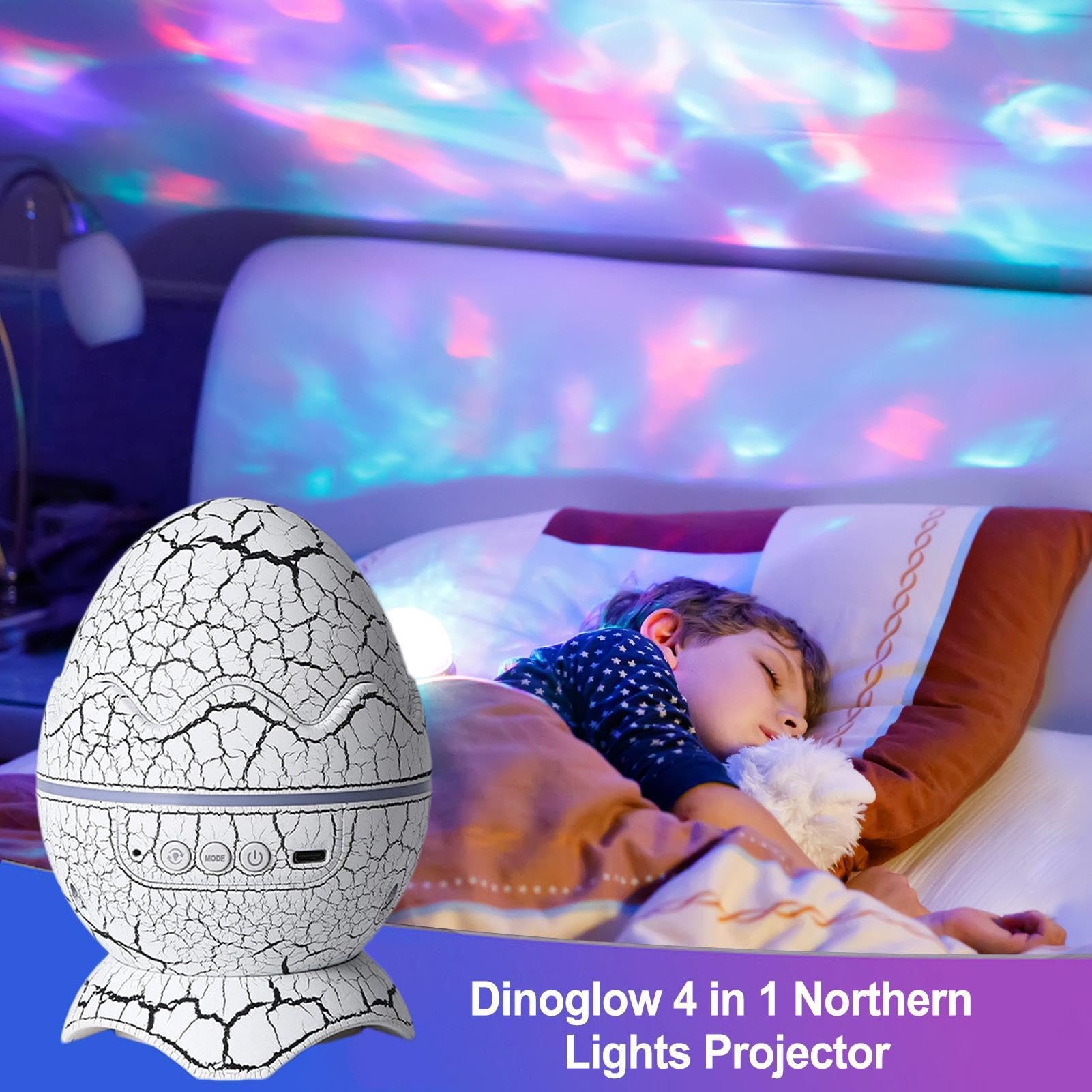 Proyector Huevo Dino Lámpara Nocturna con Música y Proyección Estrellada | Luz Nocturna Musical de Huevo Dino para Dormitorio Infantil Relajante Proyector de Estrellas