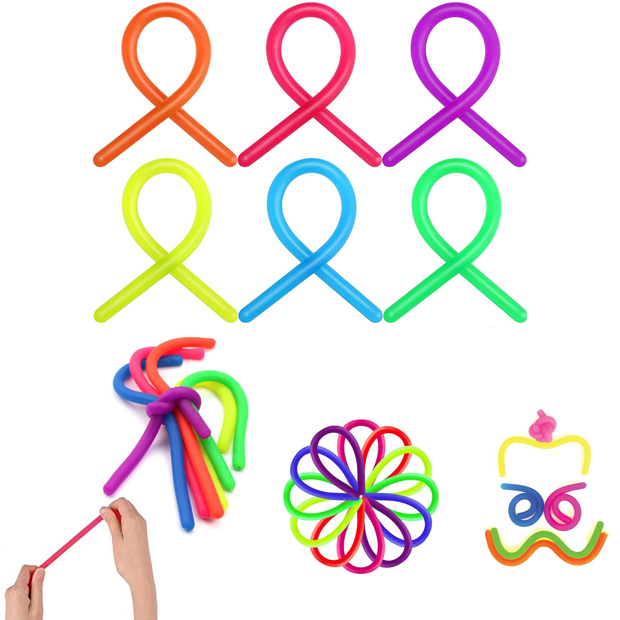 Stretchy String Monkey Noodle Fidget Sensory Toys, Stress & Anxiety Relief, ADHD & Autism Aid, DIY, Kids & Adults (Yellow x1pc)