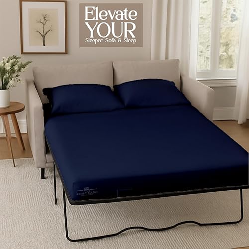 Miniatura 23 de Juego de 4 piezas para sofá cama, 100% algodón de 400 hilos, sábana bajera con bolsillos profundos, suave, sin arrugas y transpirable, calidad