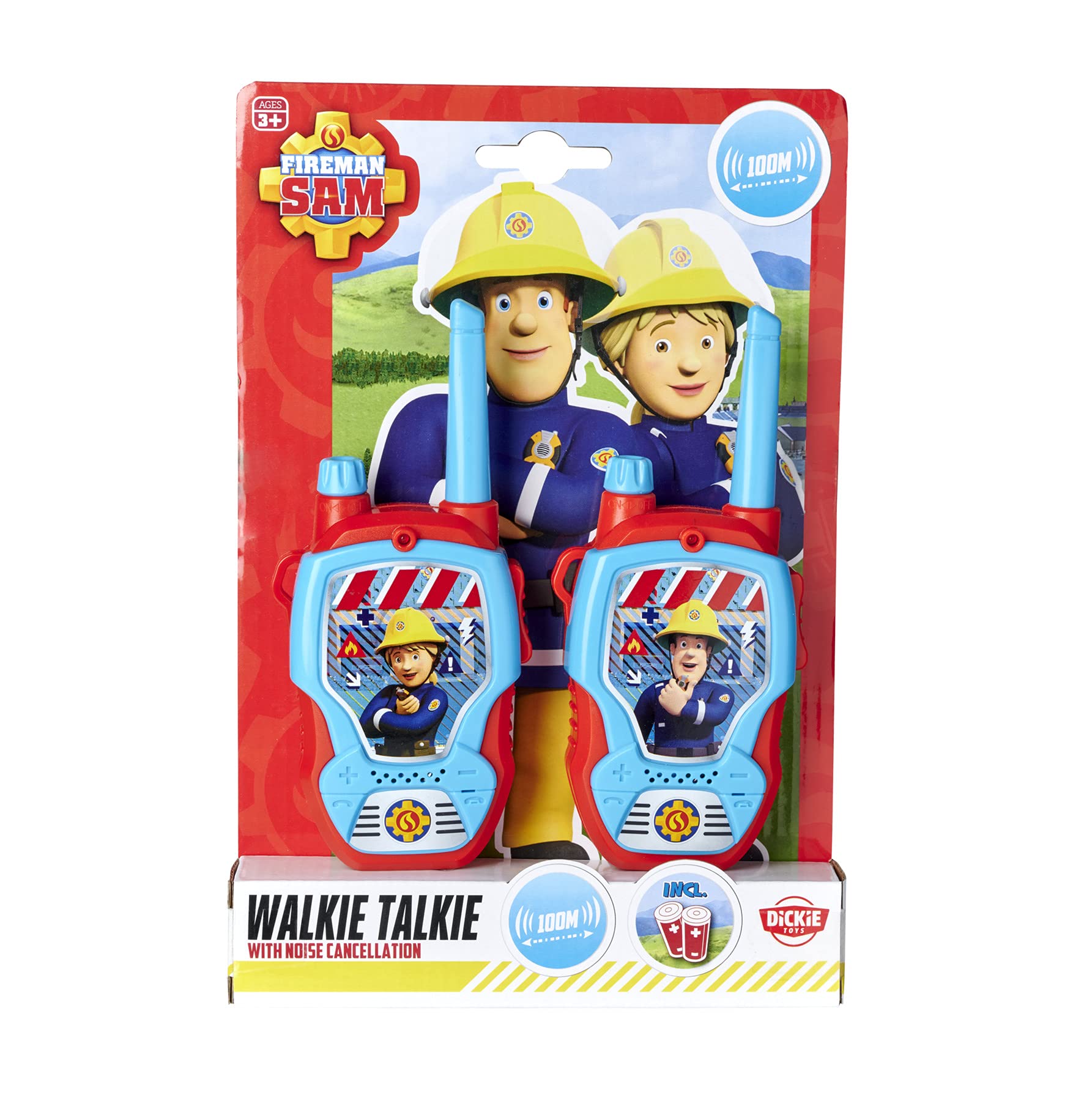 Dickie Toys Strażak Sam Walkie Talkies – 2 urządzenia radiowe, zaprojektowane specjalnie dla dzieci od 4 lat, zasięg do 100 m, zabawkowe radiotelefony