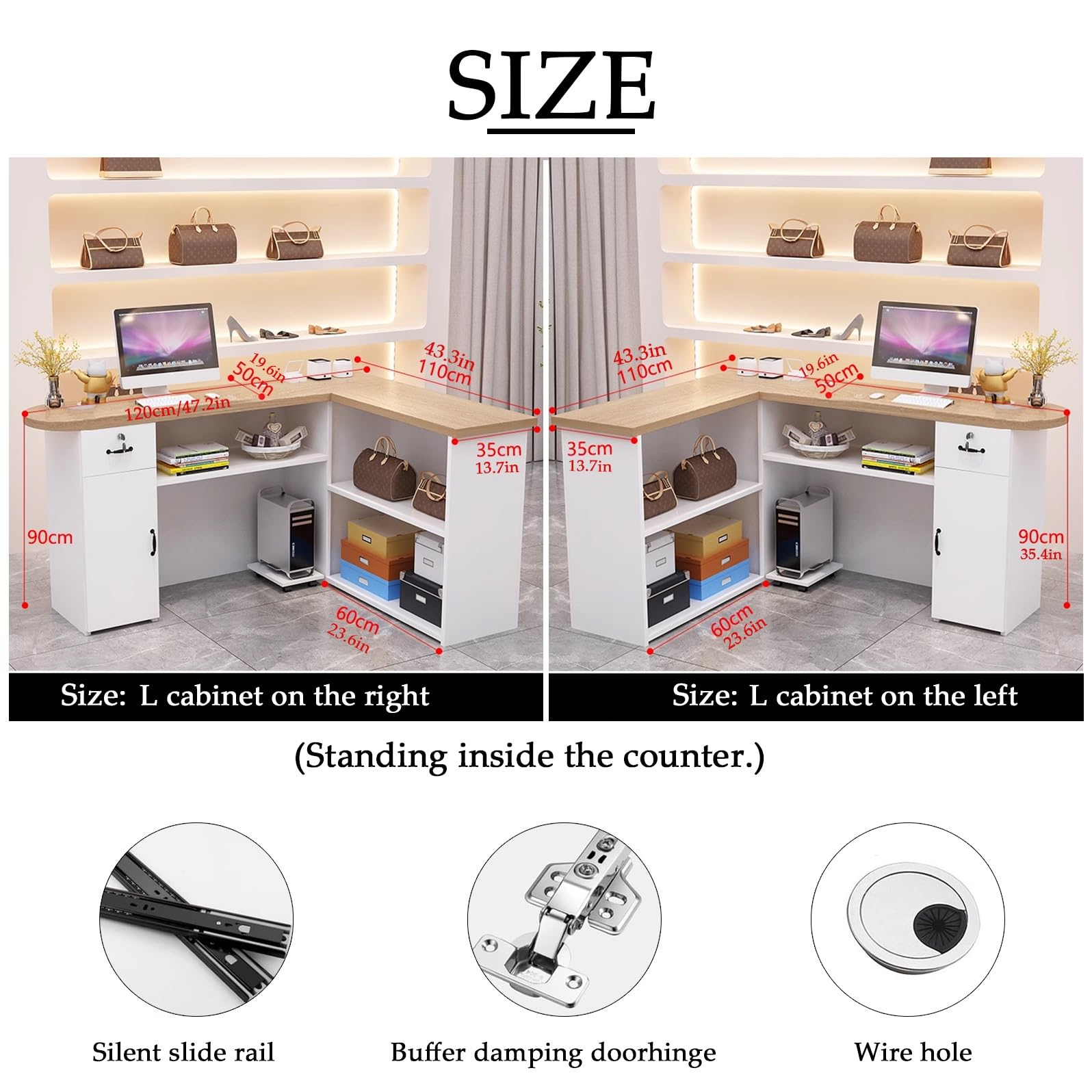 QWEASDF Bancone Reception Moderno，Bancone Cassa Piccolo e Moderno ， Piccolo Banco Cassa ，Banco Reception Parrucchiere Moderno Tavolo，per Negozi, Centri estetici Parrucchieri(D,L120CM/L47.2IN_L)