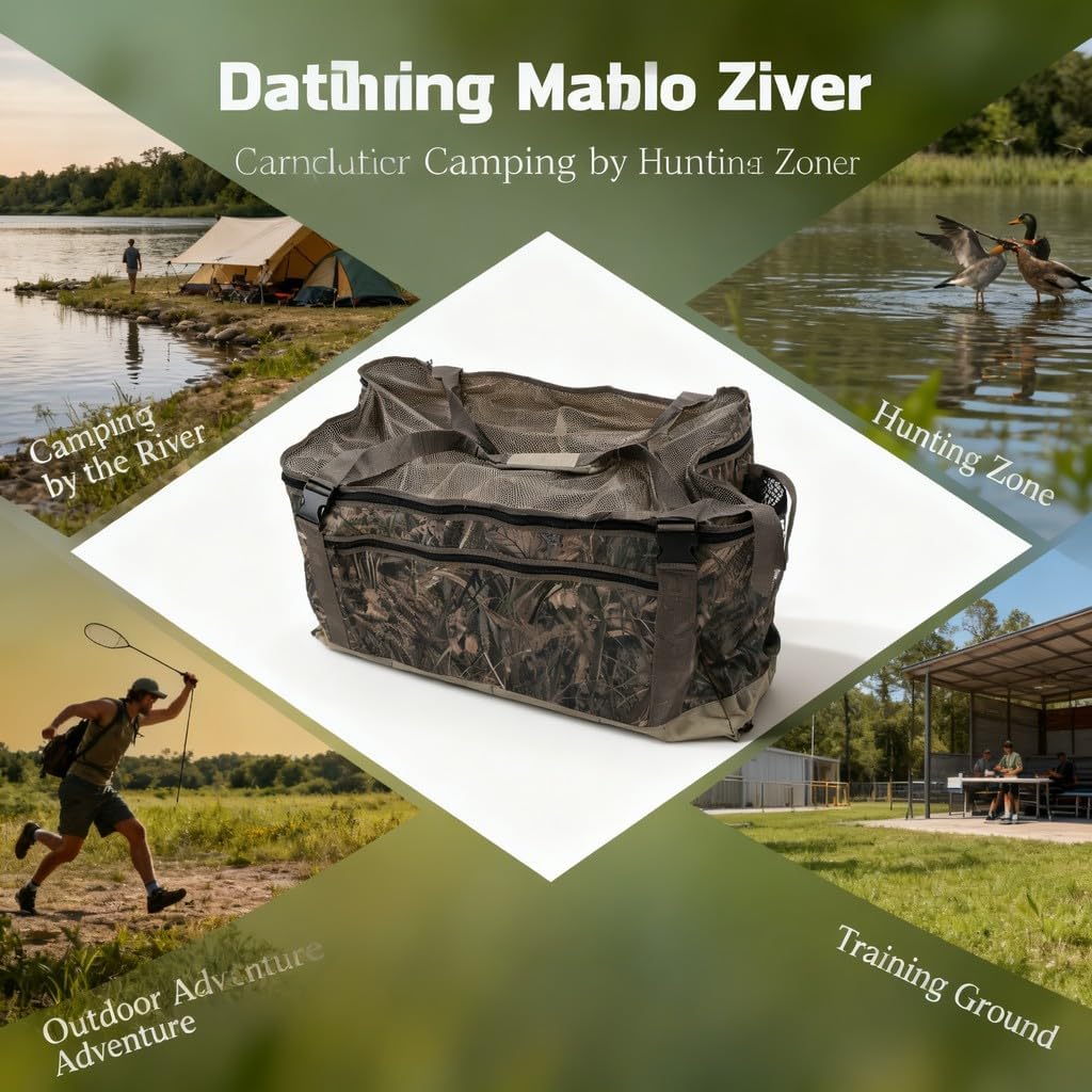 Duck Decoy Bag Cloth 12 Slotted Waterfowl Goose Decoy Bag with Mesh Cover, Camouflage - Heavy Duty, Mesh Drainage System, for Outdoor Camping