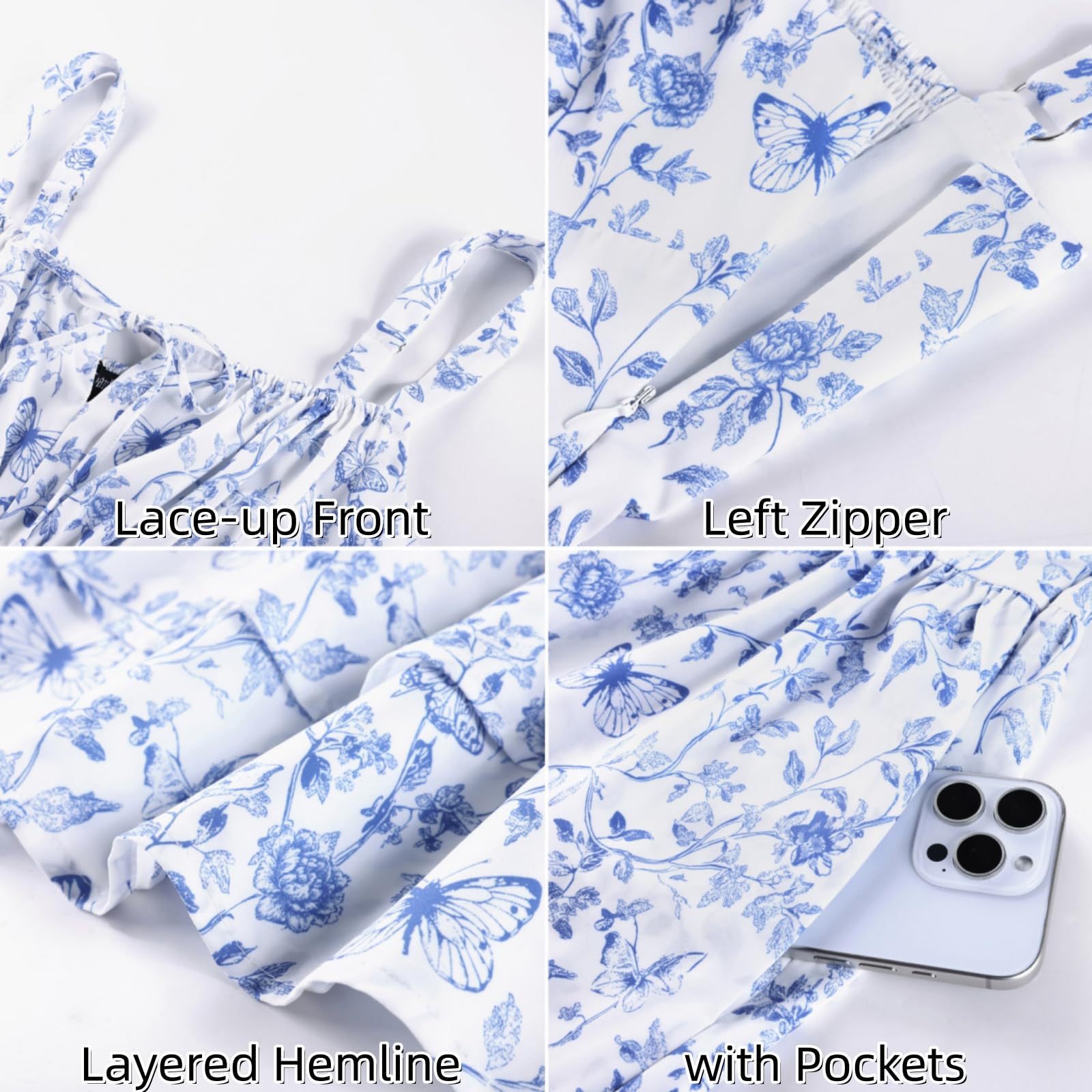 Scarlet Darkness Floral Mini Corset Dress for Women Teen 2026 Summer Spring Flowy A-Line Sundress with Pockets: Medium Blue Leaf Pattern