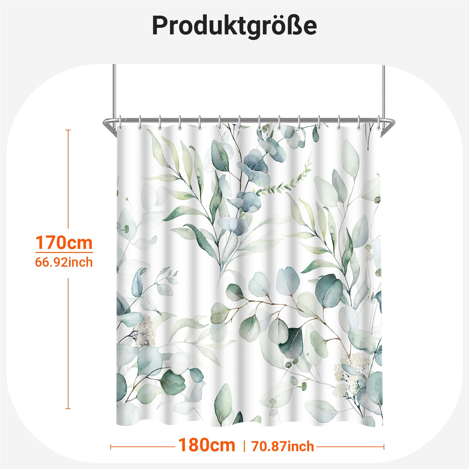 Lerores Shower Curtain 180 x 170 cm Leaf, Weighted Hem, Anti-Mould Textile, Water-Repellent - Image 2