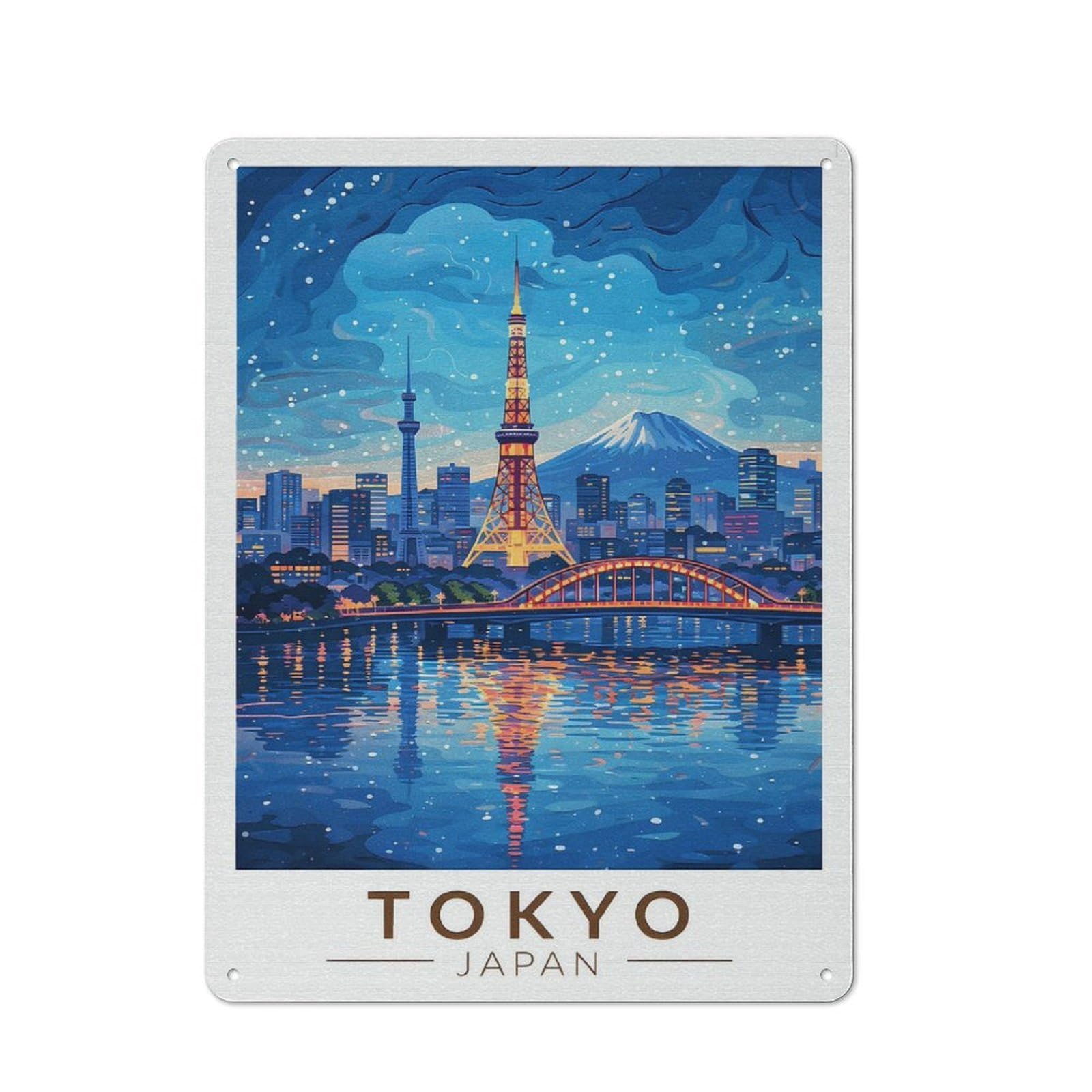 Junmoney Style-8 Tokyo Cityscape At Night Everyday Metal Wall Decor 40X30cm, Decorative Tin Plaque For Flat, Dorm Room, Lounge Or Cafe