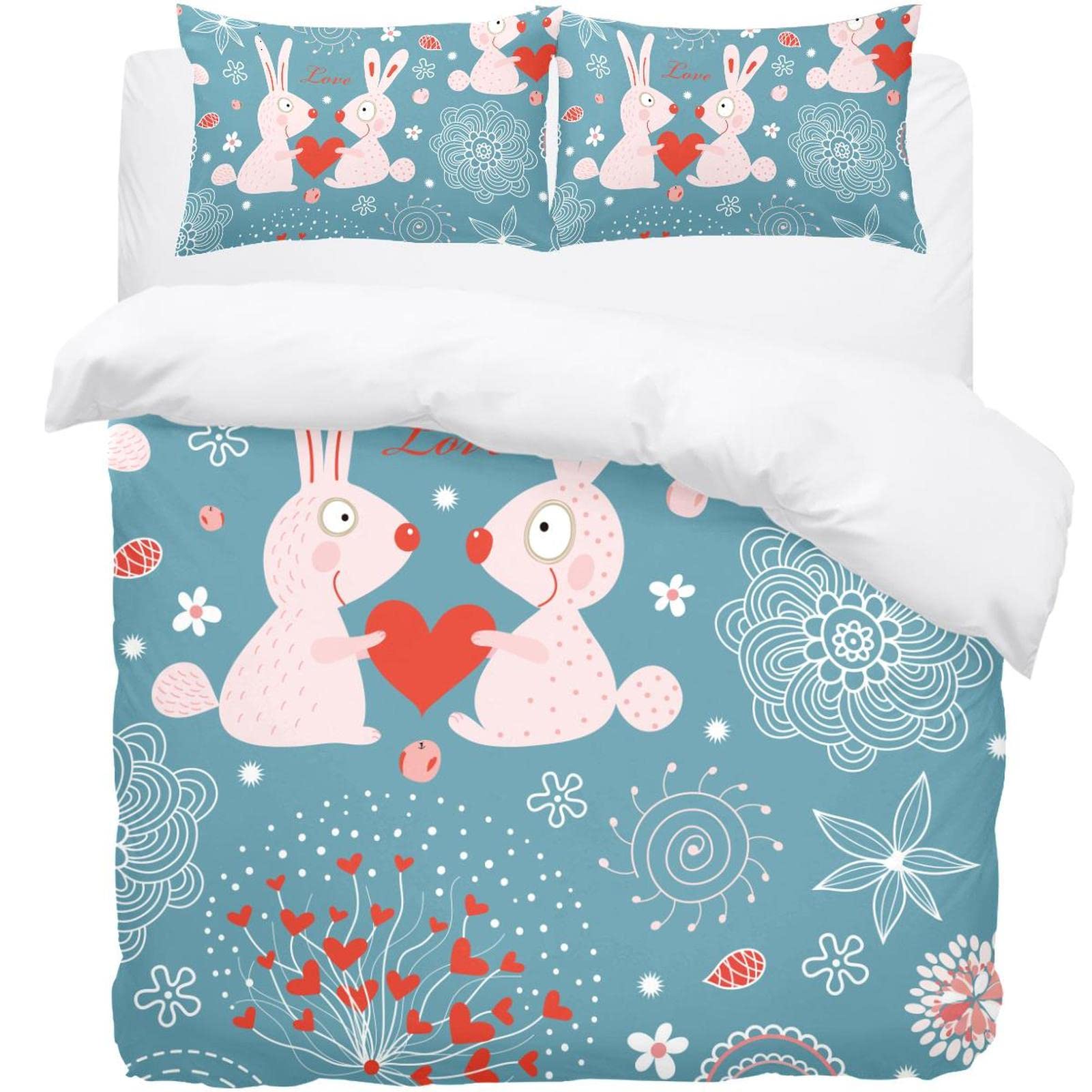 Housse de couette motif lapin et ses taies pour de douces nuits d'enfance