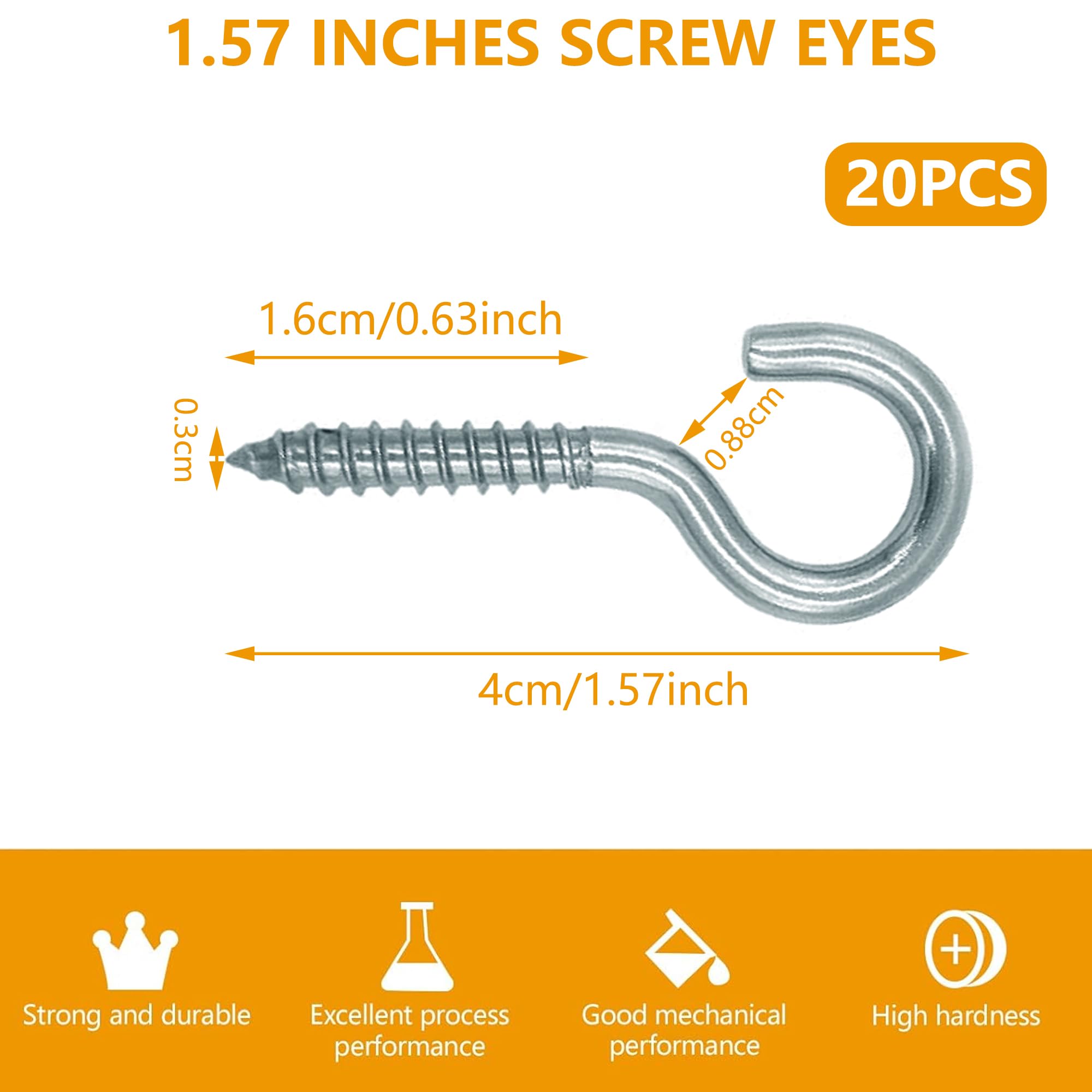 20 sztuk małych śrub do wieszaków ze stali nierdzewnej, haki do śrubowania 3x40mm, wieszaki sufitowe, śruby z gwintowanymi hakami, śruby do wkręcania na zewnątrz, gwintowane haki M3, haki