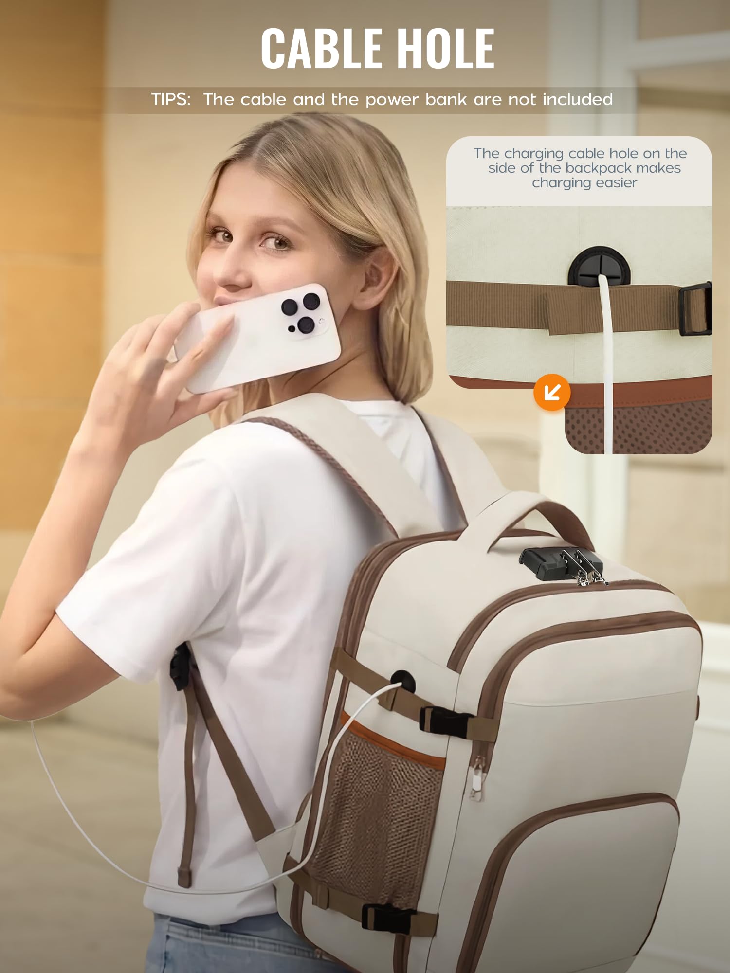 Ryanair - Equipaje de mano extensible (40 x 30 x 20, 40 x 30 x 25, 24 L hasta 30 L), beige, 40x30x20cm(24L-30L), Clásico | Eurowings EasyJet - Mochila de viaje para avión con cerradura de combinación para portátiles de 14 pulgadas, color negro