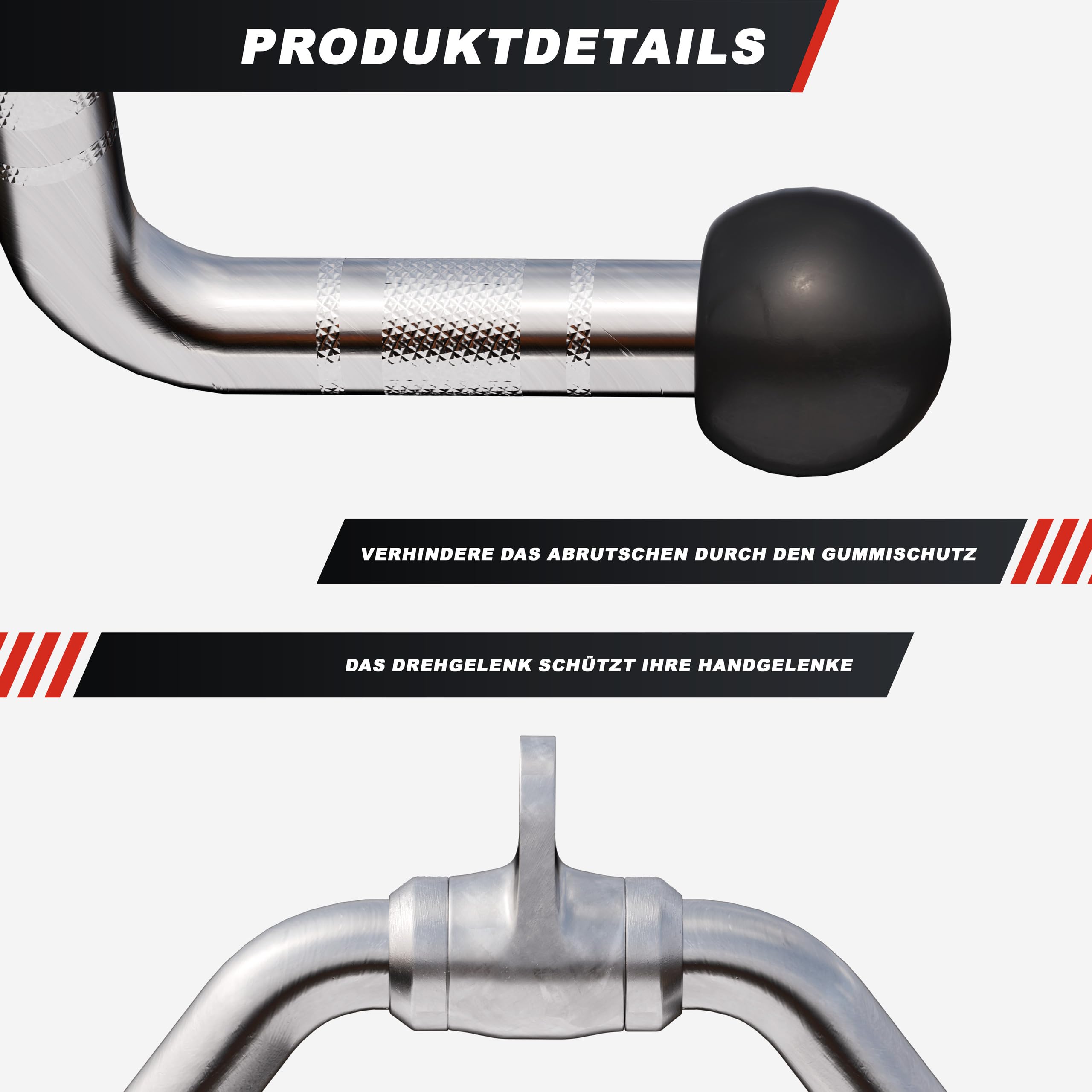 GORILLA SPORTS® Barra Lat Machine - 30 cm, Carico Max 200 kg, Giunto Girevole - Maniglie Lat Machine, Barra Bicipiti, Tricipiti, Angles 90 Grip, Impugnature Palestra, Accessori