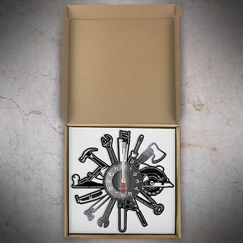 Miniatura 4 de OTKU Reloj de pared de 11.8 in para coche, herramientas de garaje, disco de vinilo, reloj de pared, servicio mecánico, herramienta de reparación,